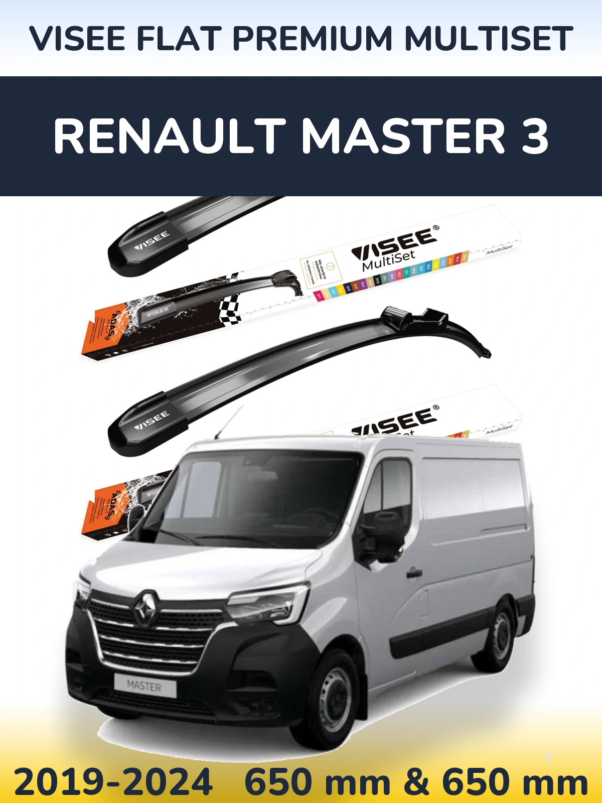 Комплект передних дворников VISEE FLAT PREMIUM MultiSet 650 & 650 мм для Renault Master 3 2019-2024
