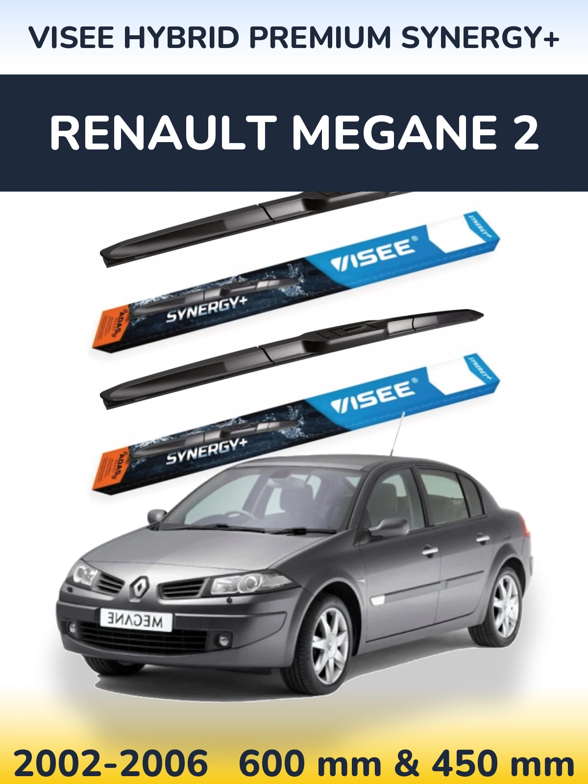 Комплект передних дворников VISEE HYBRID PREMIUM SYNERGY+ 600 & 450 мм для Renault Megane 2 2002-2006