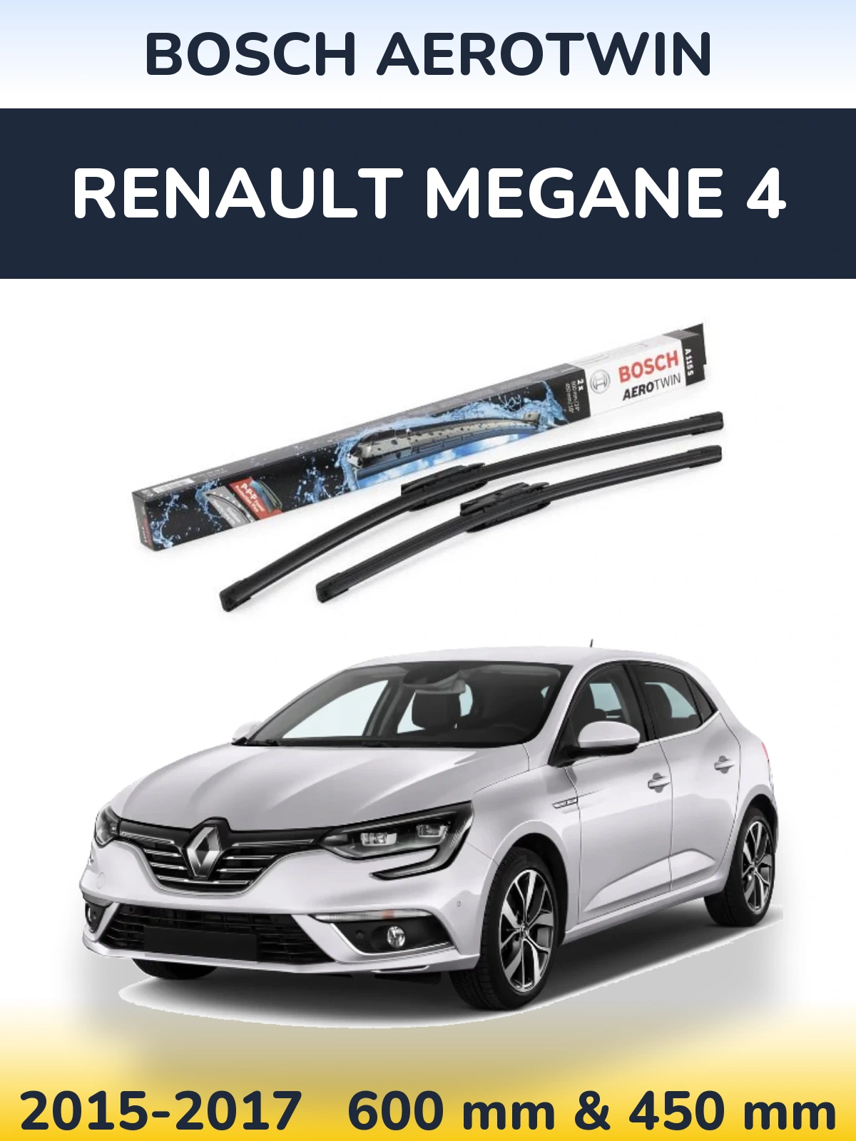 Комплект передніх щіток BOSCH AeroTwin 600 & 450 мм для Renault Megane 4 2015-2017