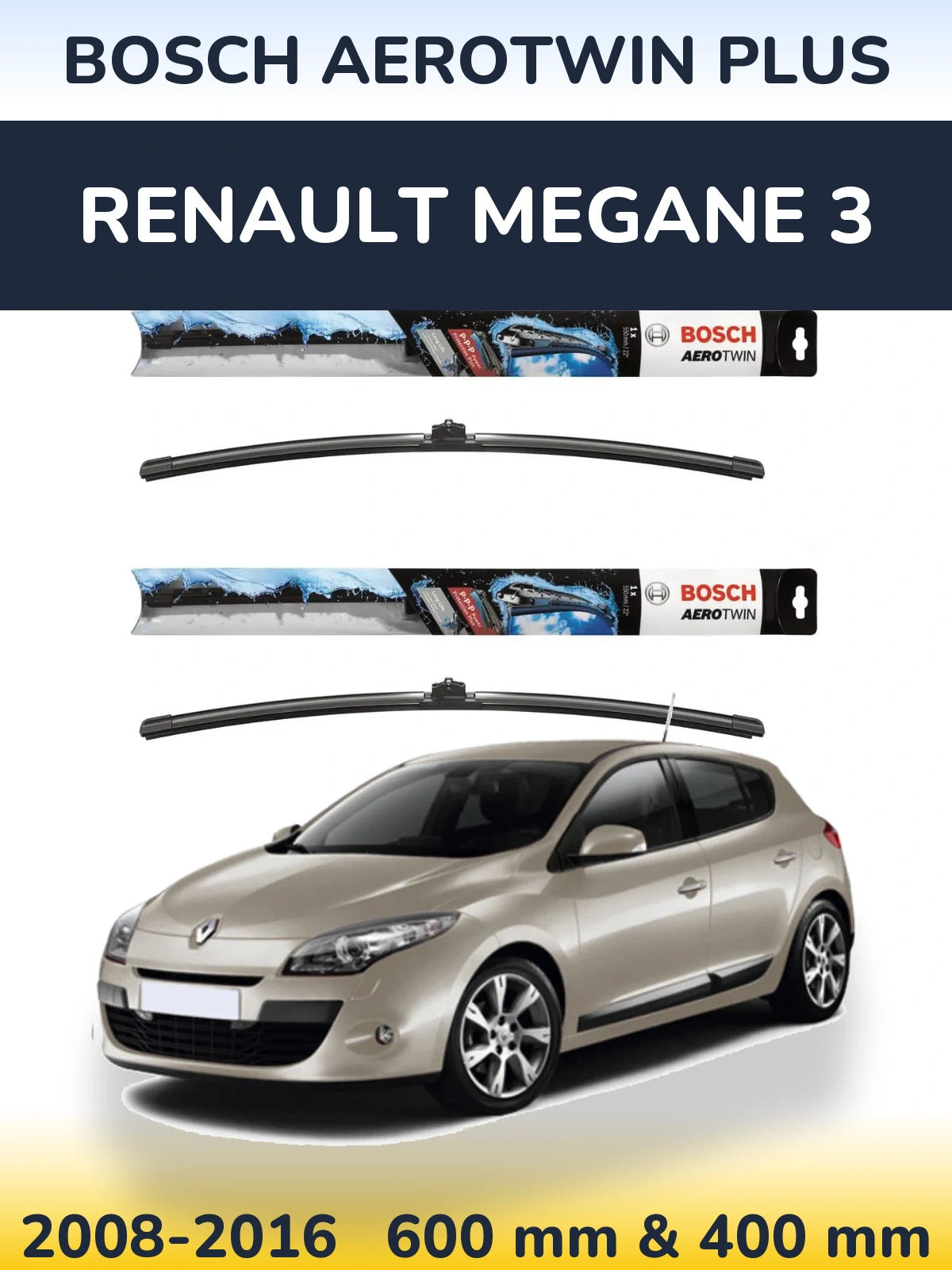 Комплект передних дворников BOSCH AeroTwin Plus 600 & 400 мм для Renault Megane 3 2008-2016