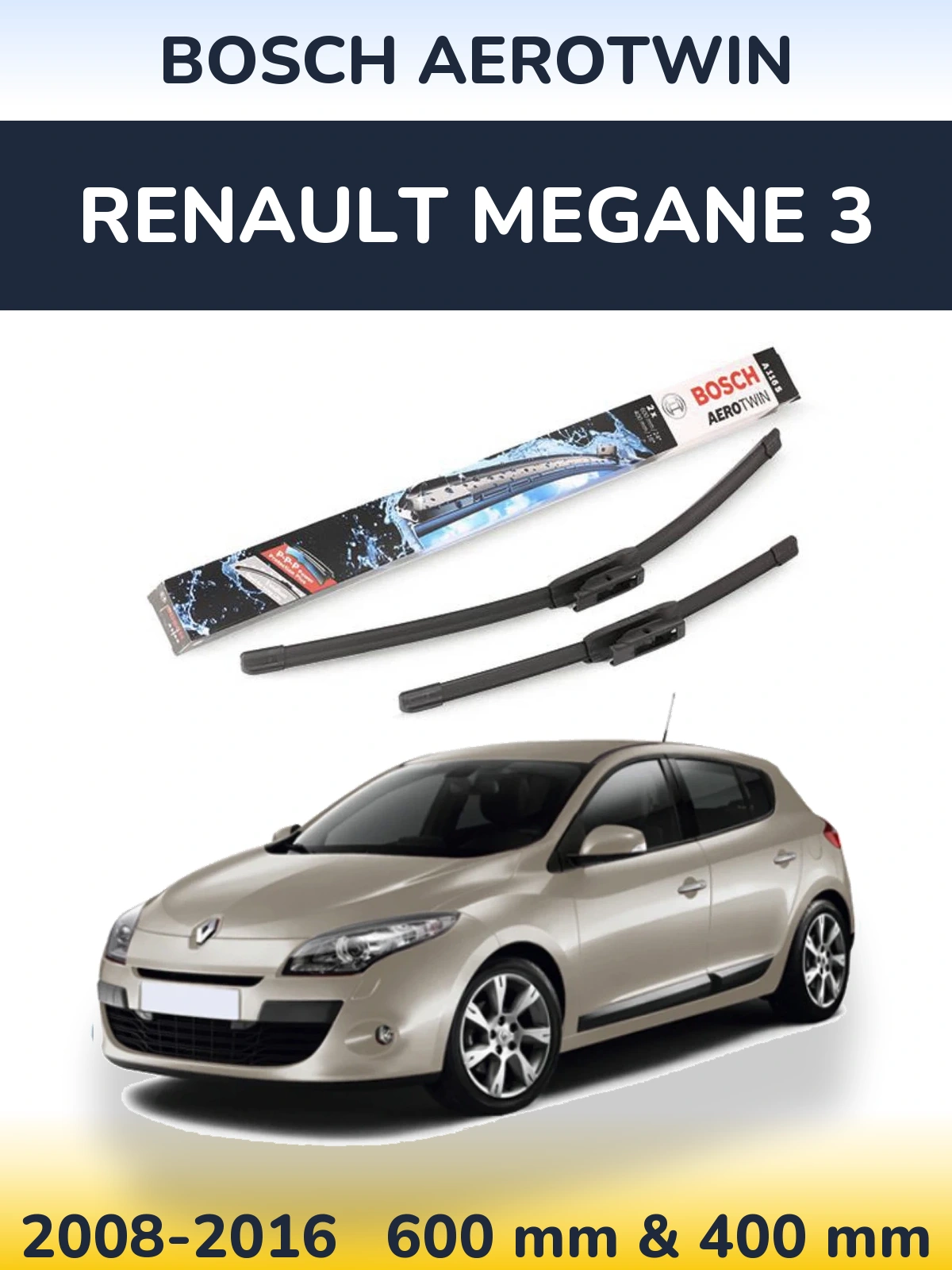 Комплект передних дворников BOSCH AeroTwin 600 & 400 мм для Renault Megane 3 2008-2016