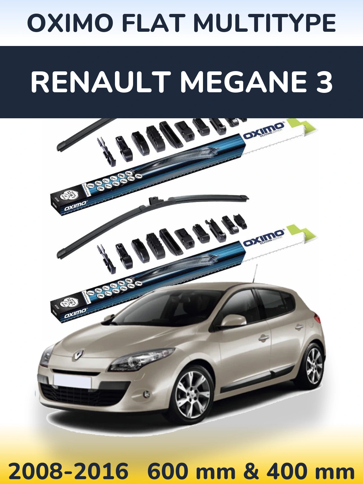 Комплект передних дворников Oximo Flat MultiТипe 600 & 400 мм для Renault Megane 3 2008-2016