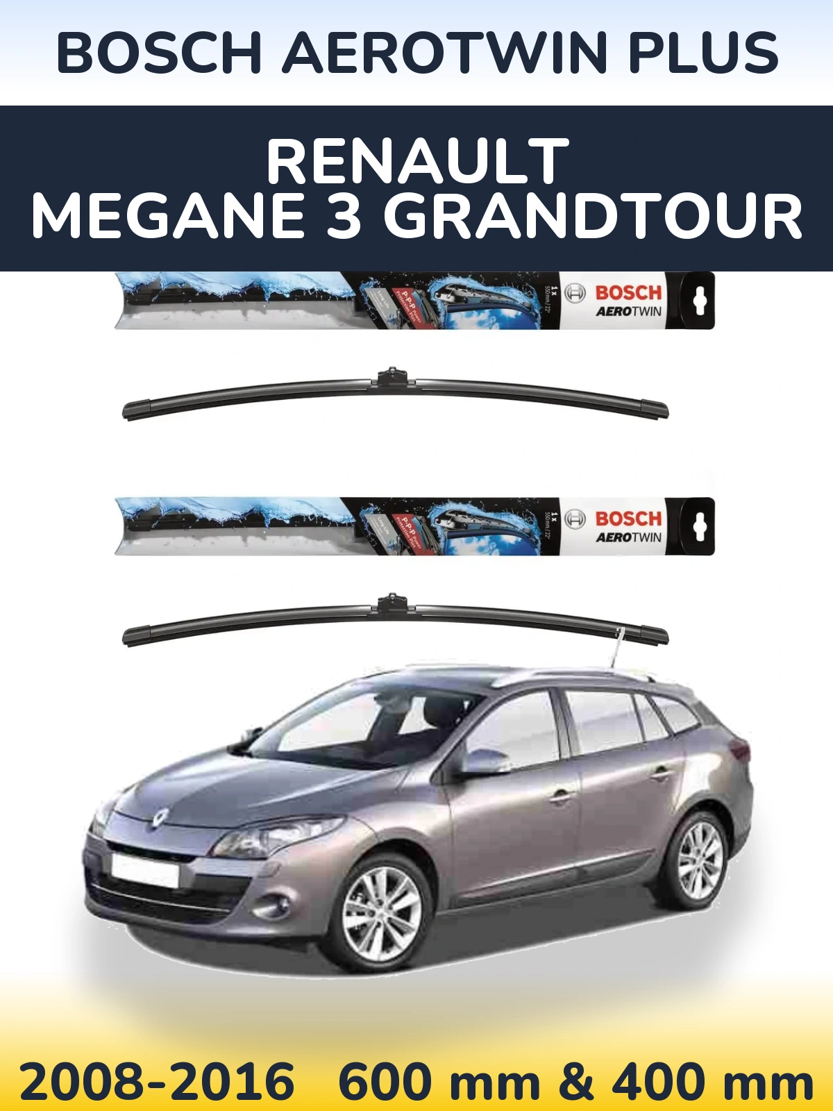 Комплект передних дворников BOSCH AeroTwin Plus 600 & 400 мм для Renault Megane 3 Grandtour 2008-2016