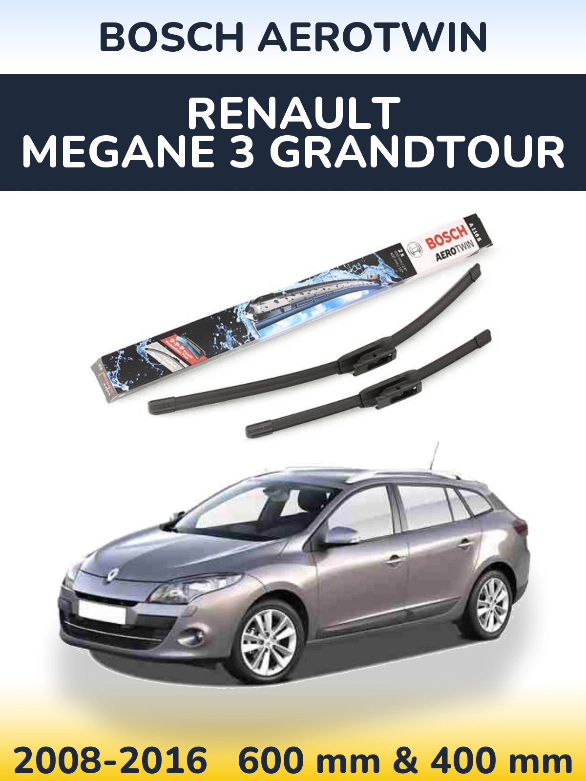 Комплект передних дворников BOSCH AeroTwin 600 & 400 мм для Renault Megane 3 Grandtour 2008-2016