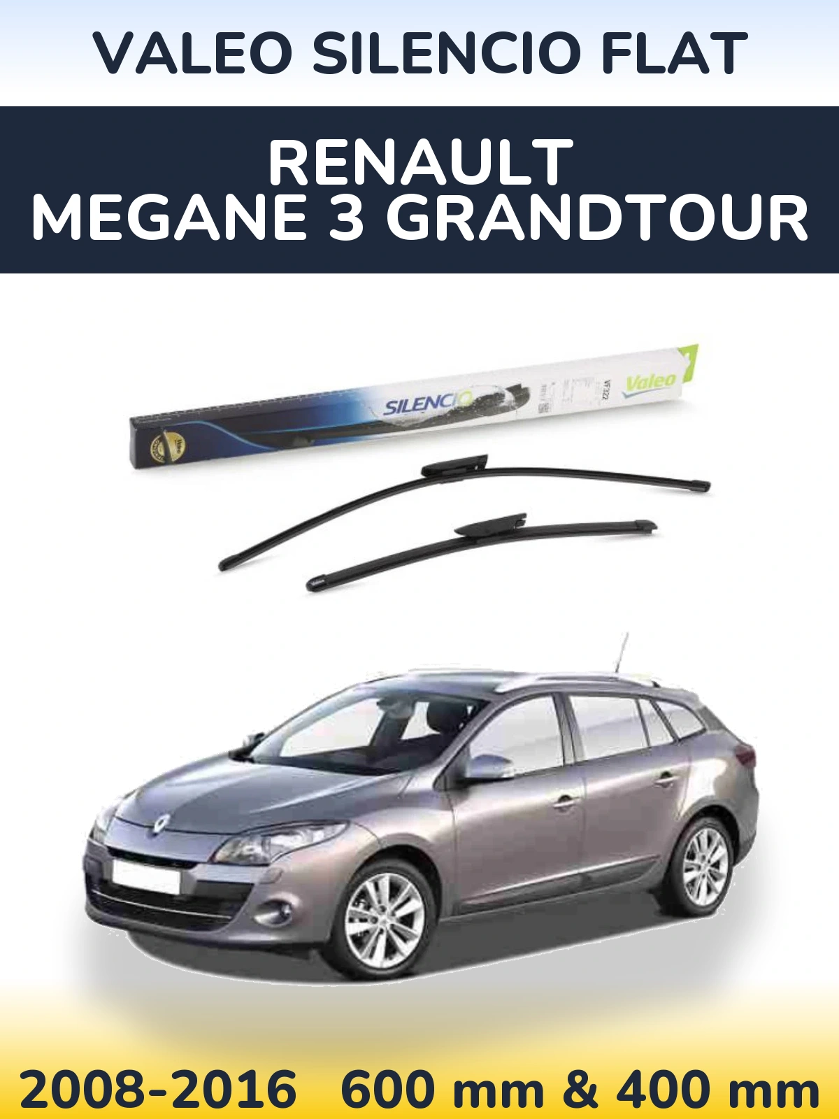 Комплект передних дворников Valeo Silencio Flat 600 & 400 мм для Renault Megane 3 Grandtour 2008-2016