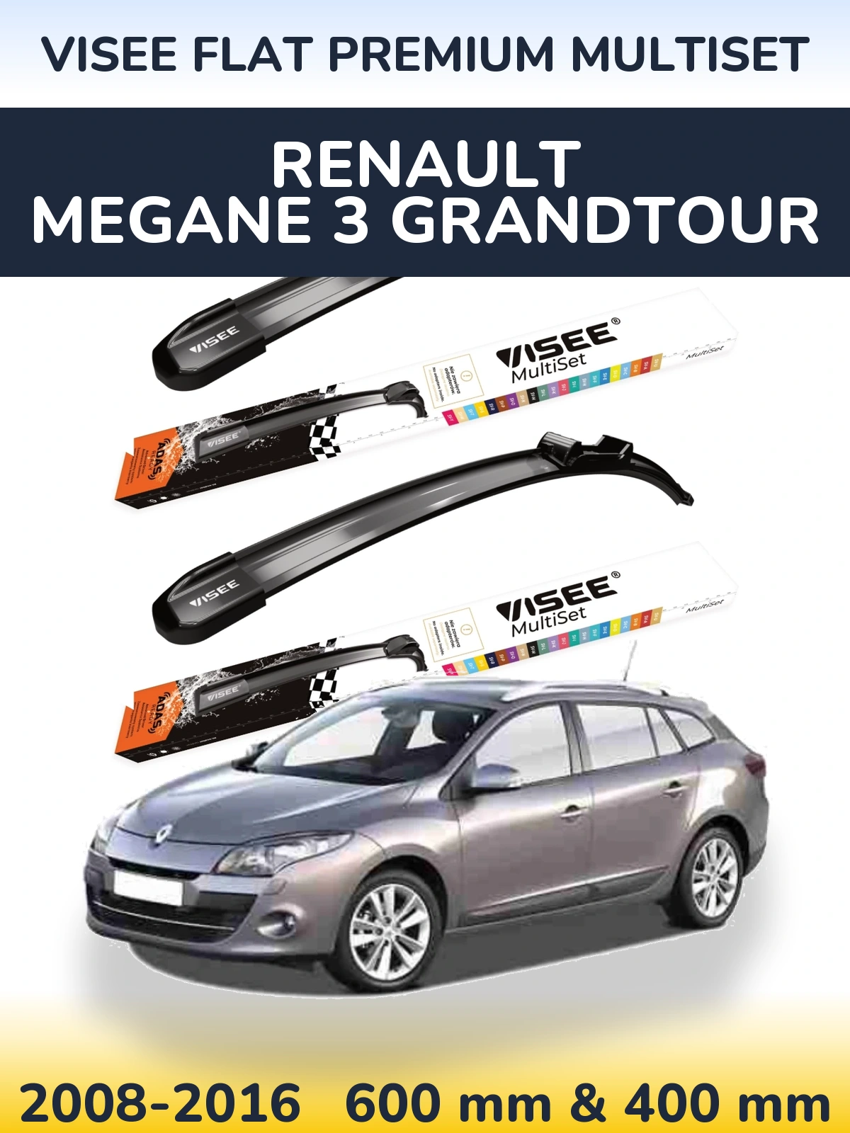 Torkarblad VISEE FLAT PREMIUM MultiSet för Renault Megane 3 Grandtour