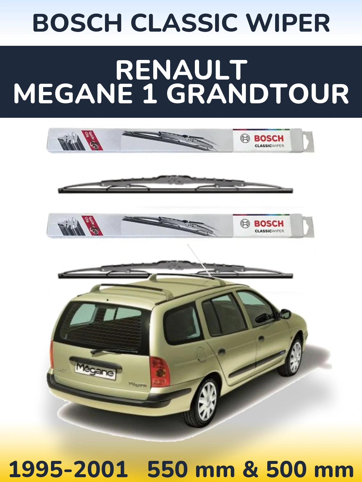 Комплект передніх щіток BOSCH Classic Wiper 550 & 500 мм для Renault Megane 1 Grandtour 1995-2001