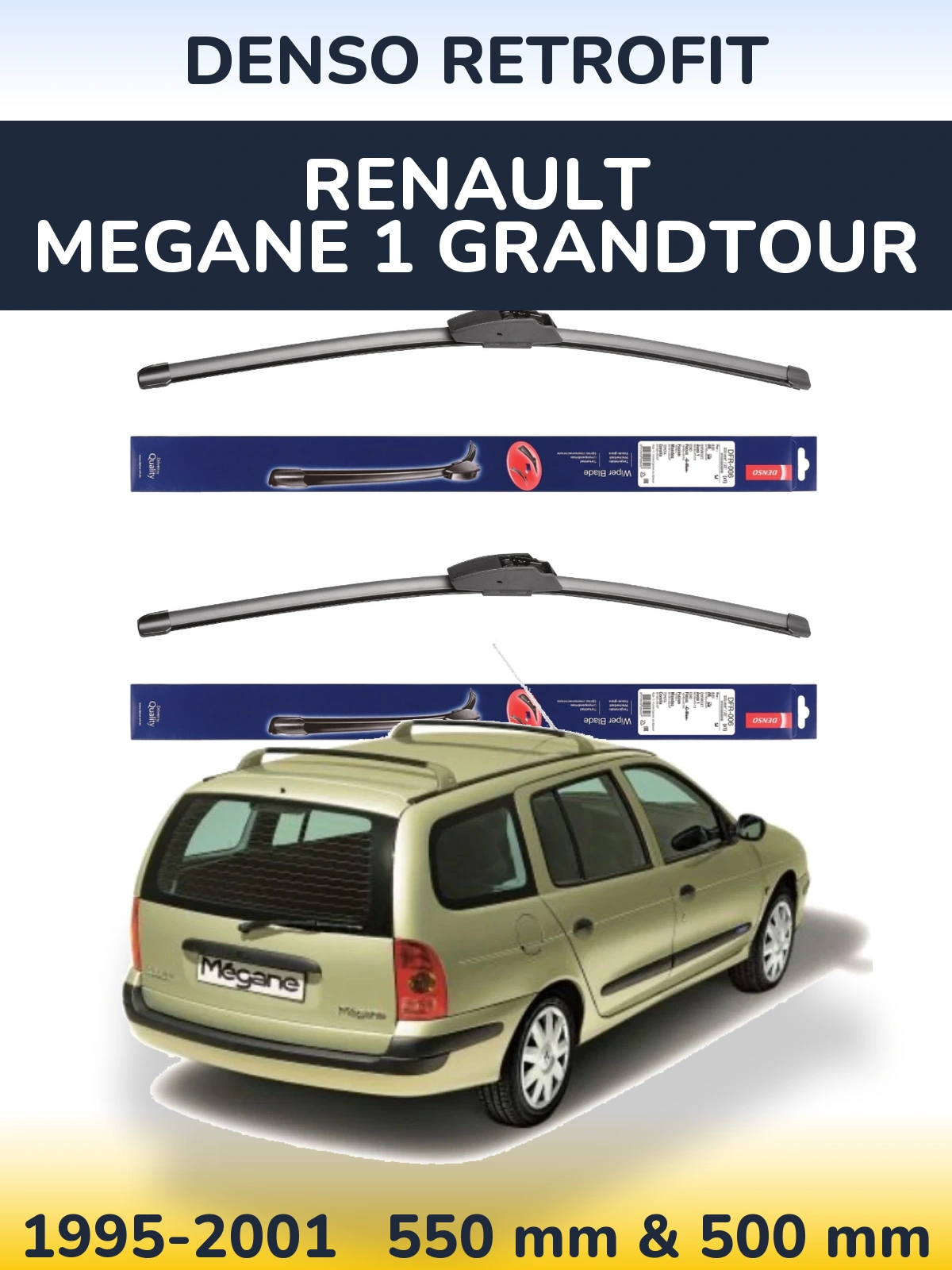 Комплект передніх щіток Denso Retrofit 550 & 500 мм для Renault Megane 1 Grandtour 1995-2001