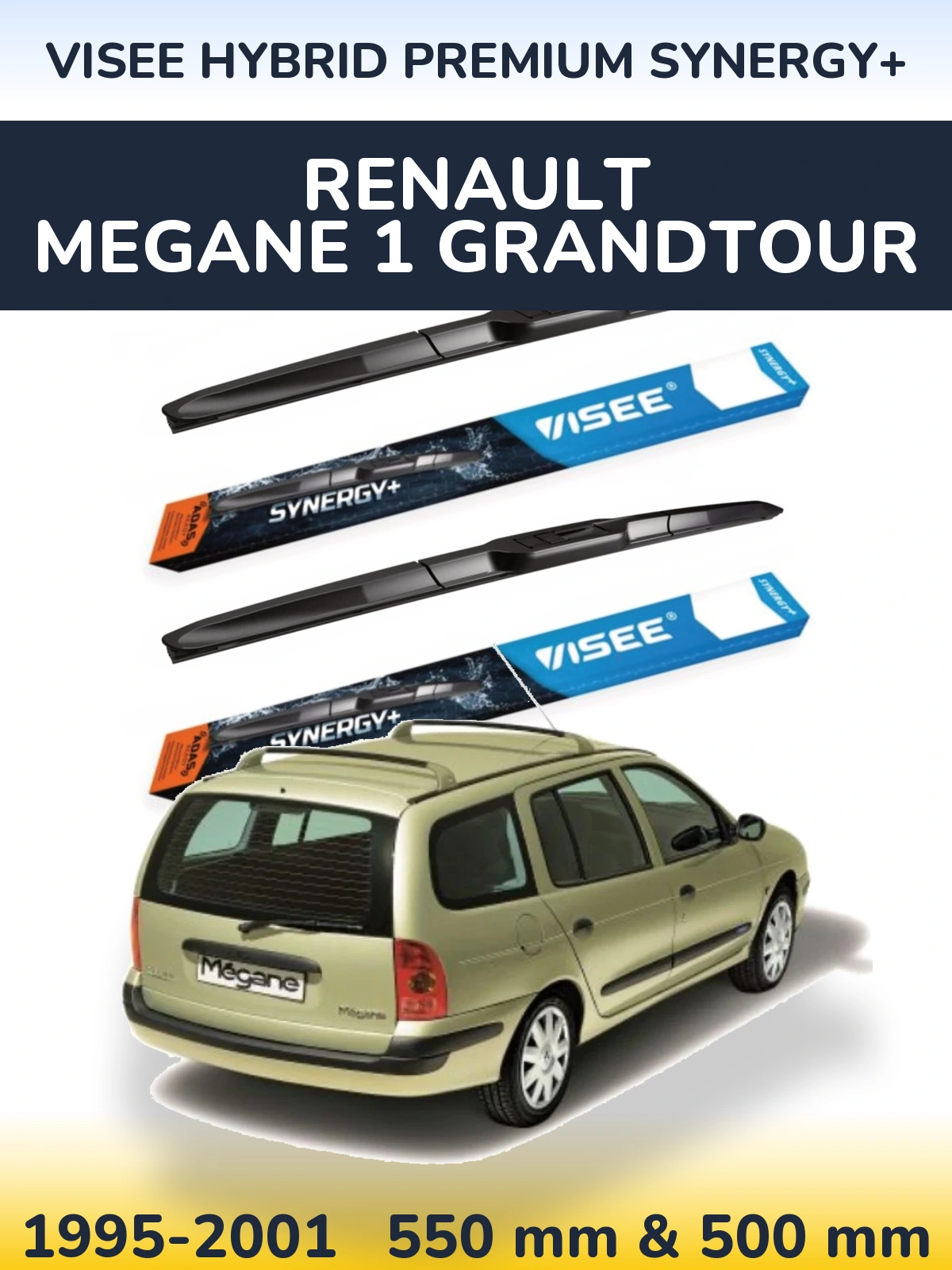 Комплект передніх щіток VISEE HYBRID PREMIUM SYNERGY+ 550 & 500 мм для Renault Megane 1 Grandtour 1995-2001