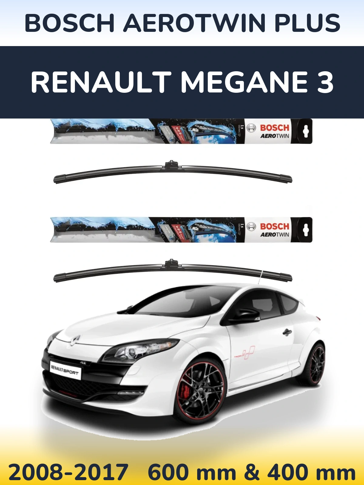 Комплект передних дворников BOSCH AeroTwin Plus 600 & 400 мм для Renault Megane 3 2008-2017