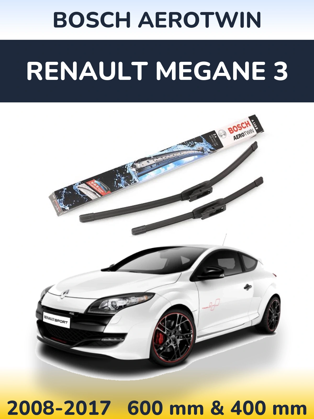 Комплект передних дворников BOSCH AeroTwin 600 & 400 мм для Renault Megane 3 2008-2017