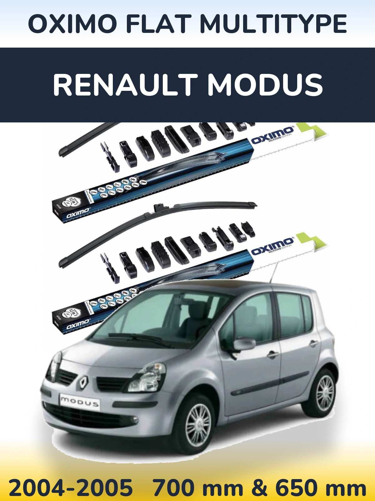 Комплект передних дворников Oximo Flat MultiТипe 700 & 650 мм для Renault Modus 2004-2005