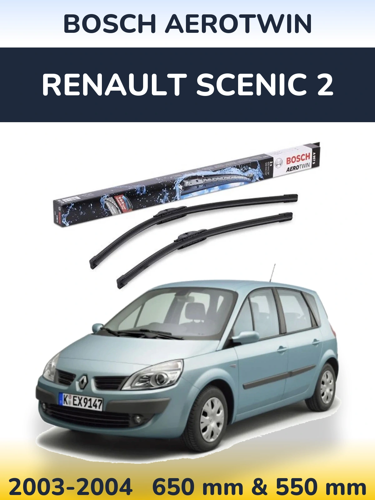 Комплект передніх щіток BOSCH AeroTwin 650 & 550 мм для Renault Scenic 2 2003-2004