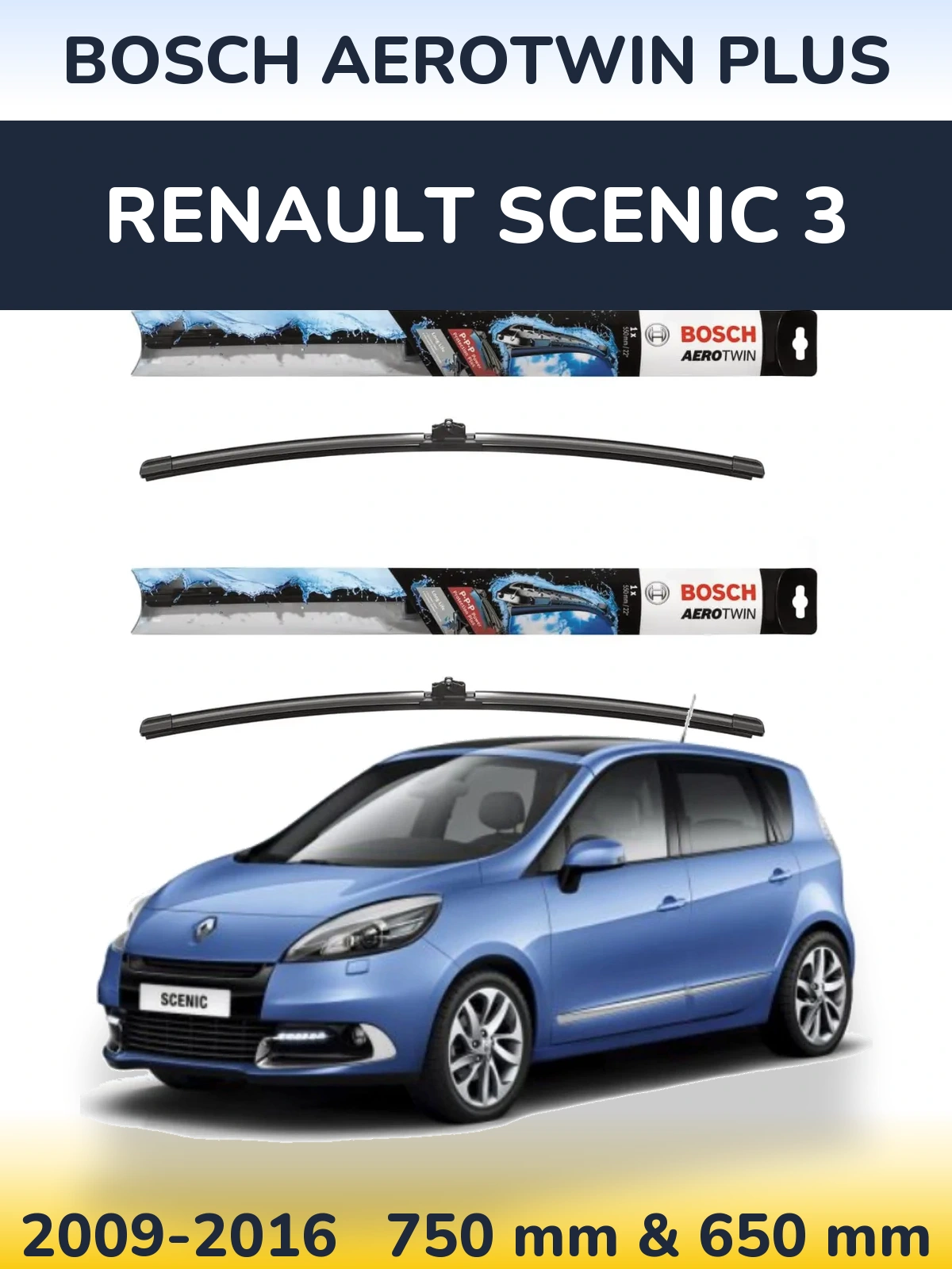 Комплект передніх щіток BOSCH AeroTwin Plus 750 & 650 мм для Renault Scenic 3 2009-2016