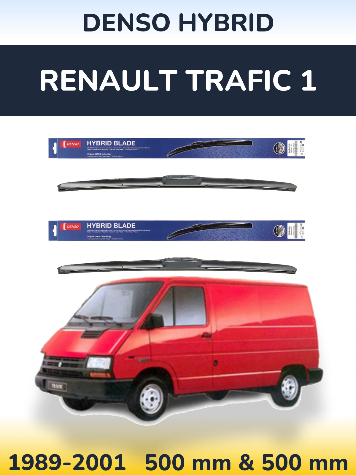 Front wiper blade set Denso Hybrid 500 & 500 mm for Renault Trafic 1 1989-2001