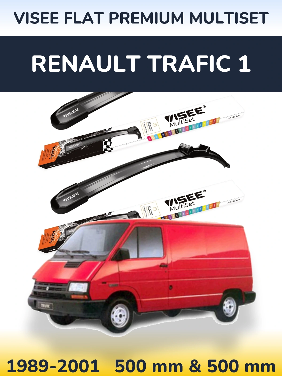 Комплект передніх щіток VISEE FLAT PREMIUM MultiSet 500 & 500 мм для Renault Trafic 1 1989-2001