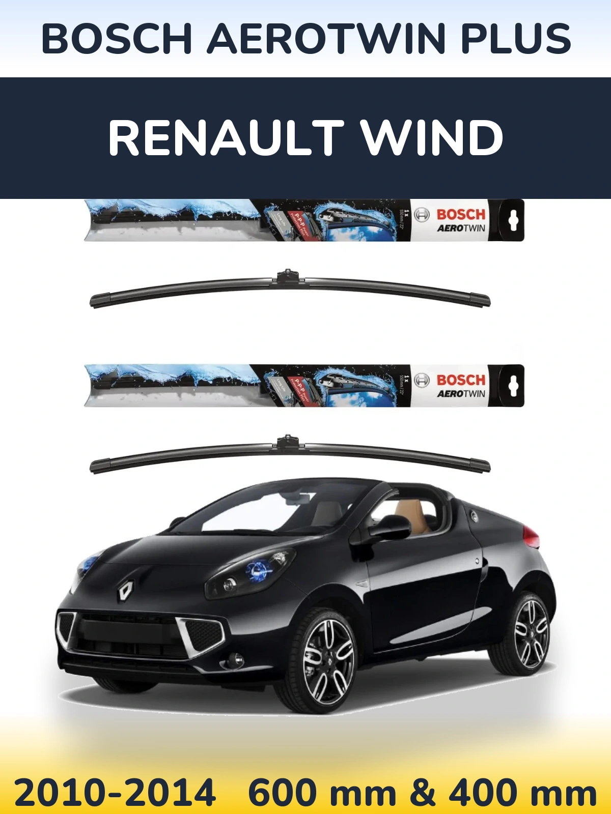 Комплект передних дворников BOSCH AeroTwin Plus 600 & 400 мм для Renault Wind 2010-2014