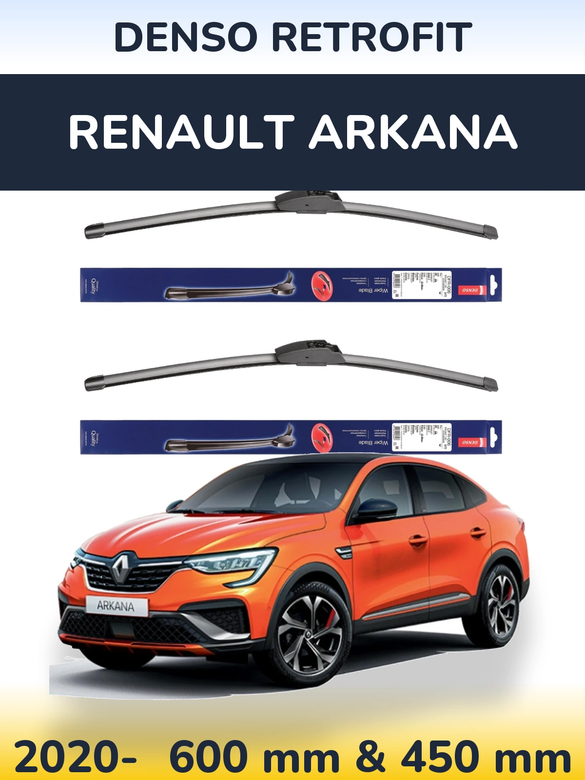 Комплект передних дворников Denso Retrofit 600 & 450 мм для Renault Arkana 2020-2026