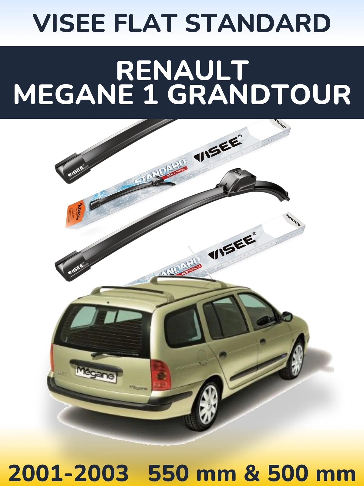 Комплект передніх щіток VISEE FLAT STANDARD 550 & 500 мм для Renault Megane 1 Grandtour 2001-2003