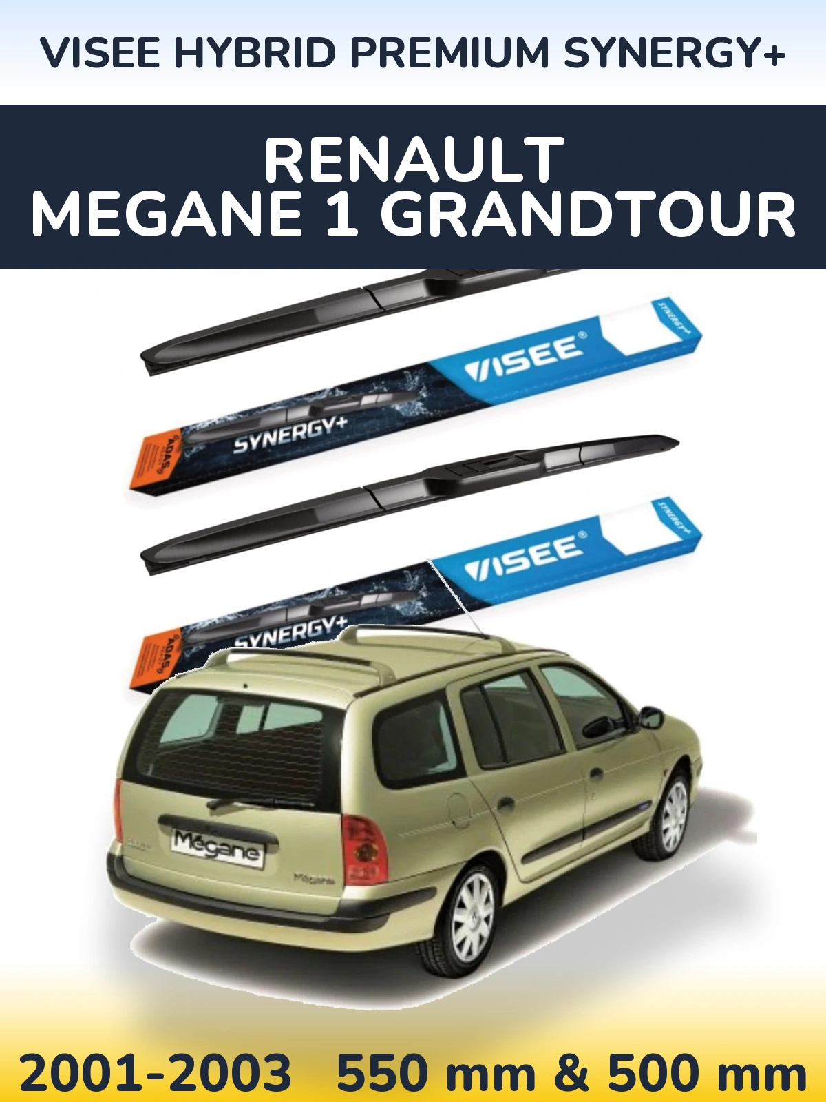 Комплект передніх щіток VISEE HYBRID PREMIUM SYNERGY+ 550 & 500 мм для Renault Megane 1 Grandtour 2001-2003