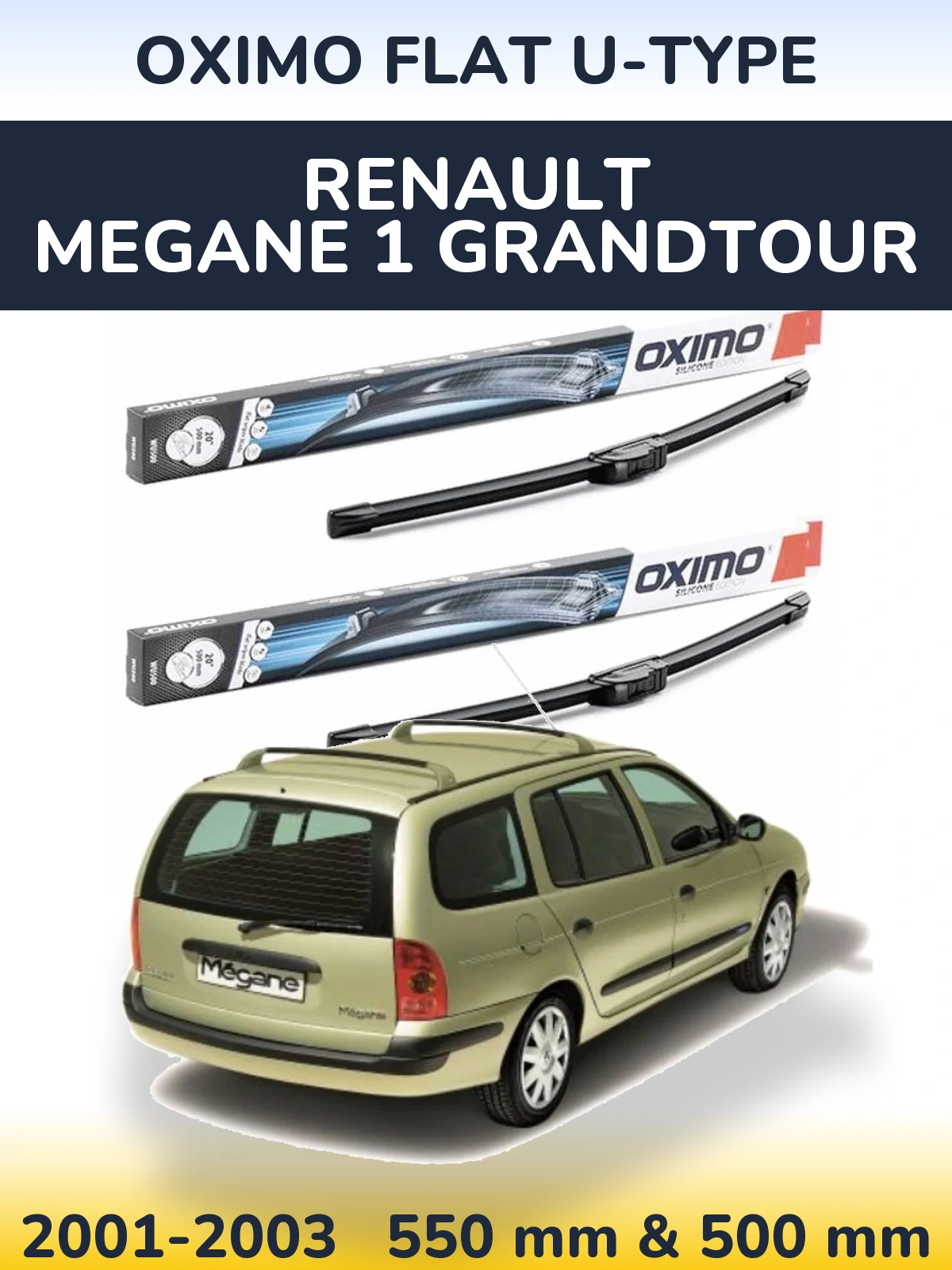 Комплект передних дворников Oximo Flat U-type 550 & 500 мм для Renault Megane 1 Grandtour 2001-2003