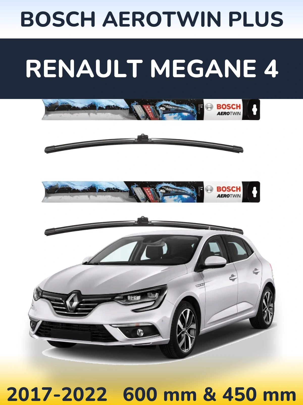 Комплект передних дворников BOSCH AeroTwin Plus 600 & 450 мм для Renault Megane 4 2017-2022