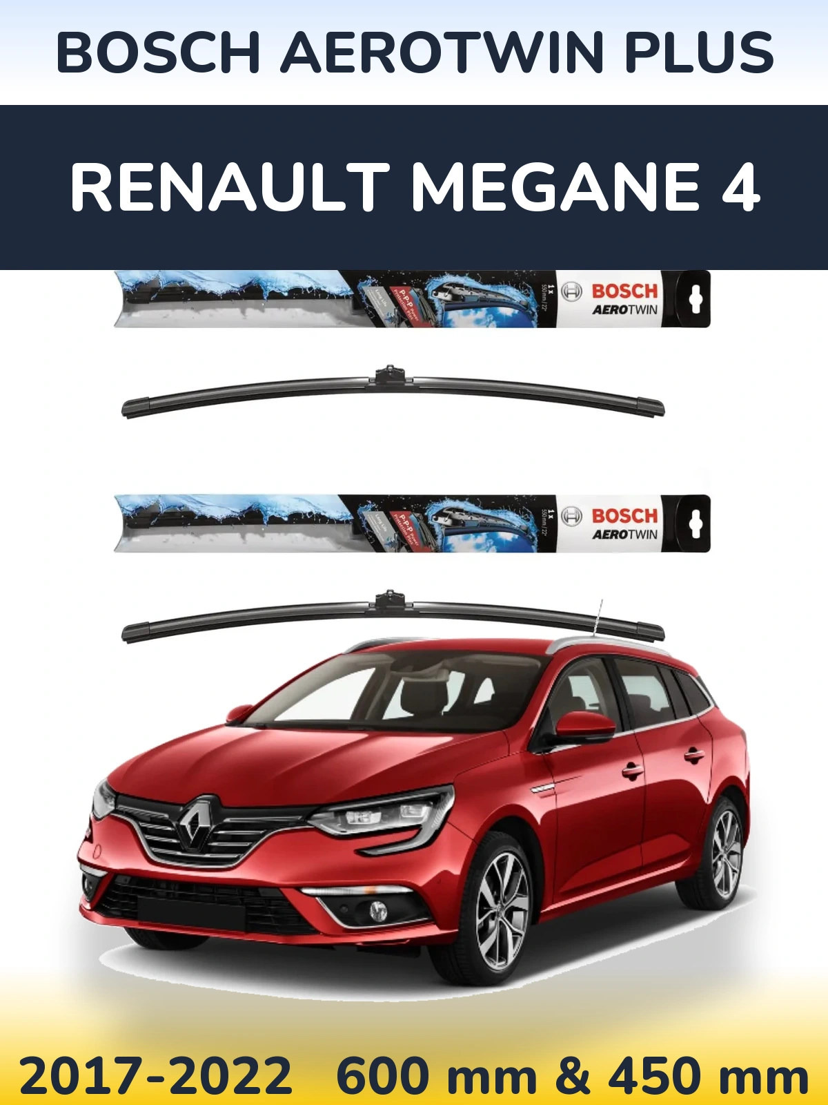 Комплект передніх щіток BOSCH AeroTwin Plus 600 & 450 мм для Renault Megane 4 2017-2022