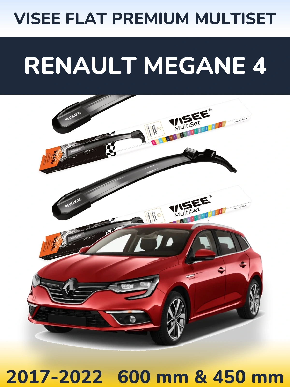Комплект передніх щіток VISEE FLAT PREMIUM MultiSet 600 & 450 мм для Renault Megane 4 2017-2022