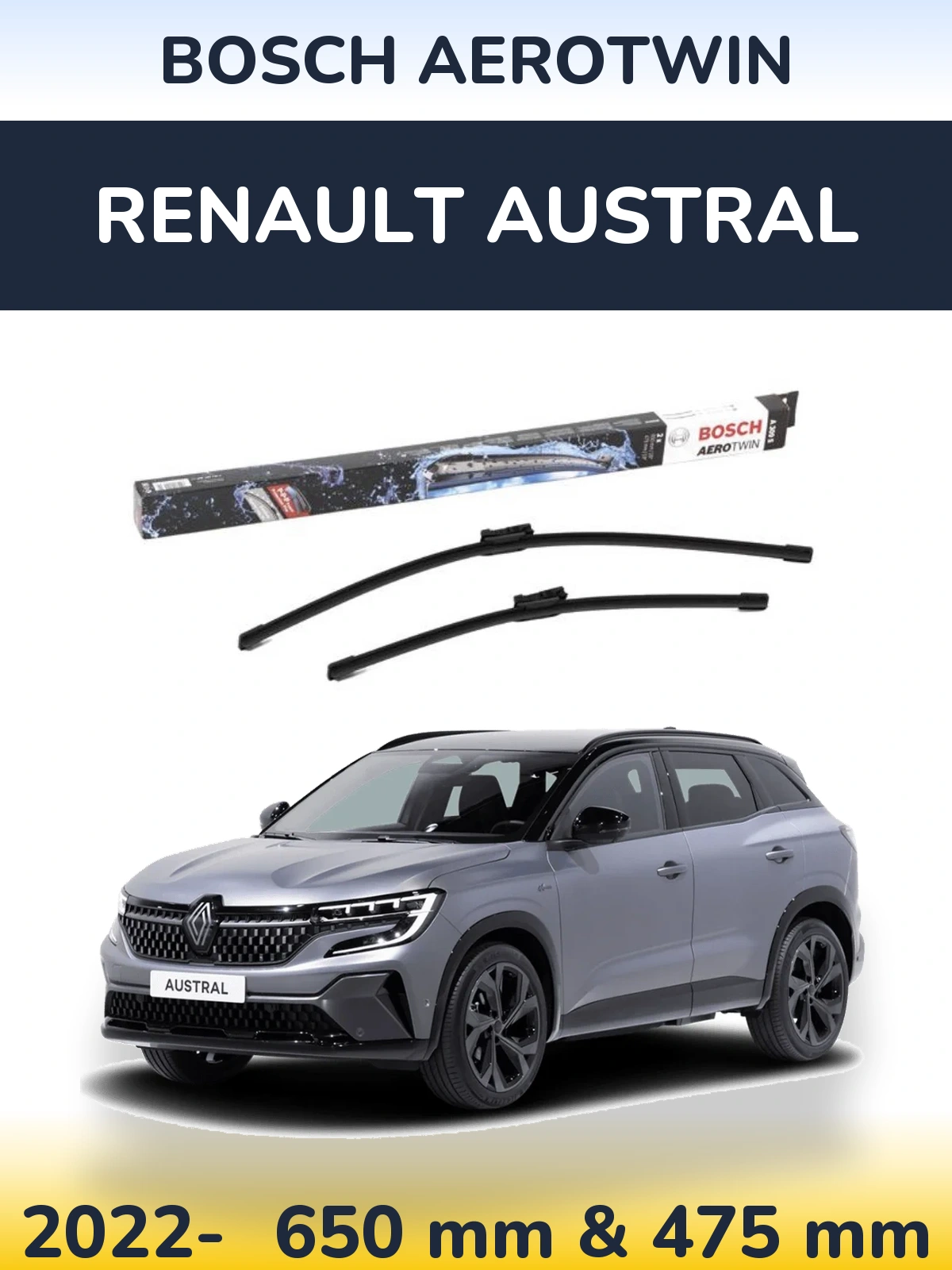 Front wiper blade set BOSCH AeroTwin 650 & 475 mm for Renault Austral 2022-2026