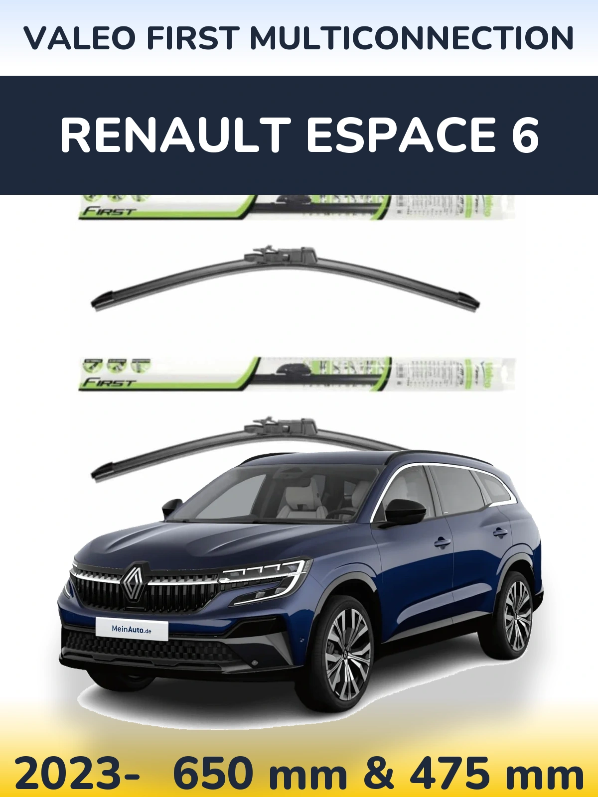 Комплект передніх щіток Valeo First MultiConnection 650 & 475 мм для Renault Espace 6 2023-2026
