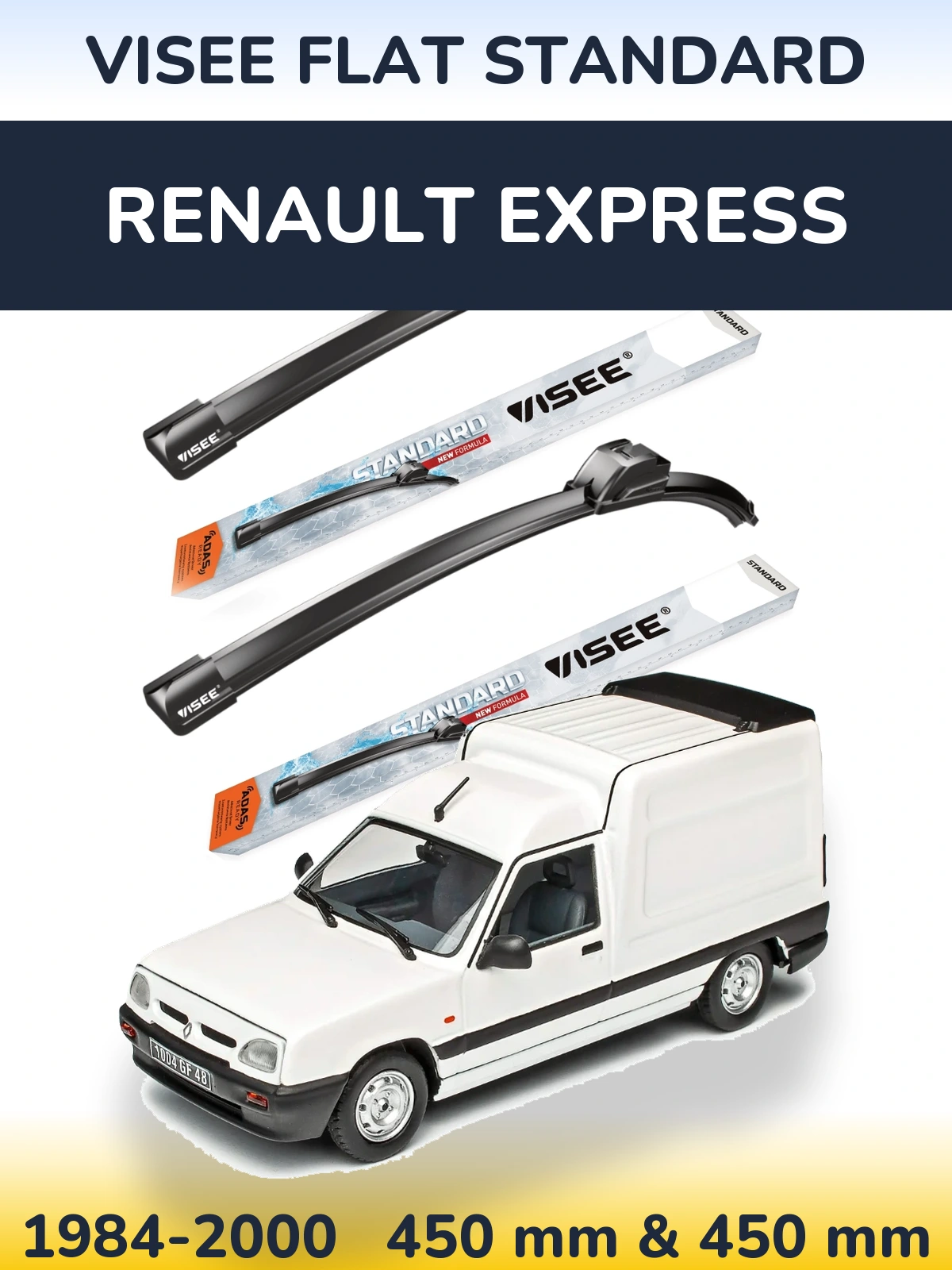 Комплект передних дворников VISEE FLAT STANDARD 450 & 450 мм для Renault Express 1984-2000