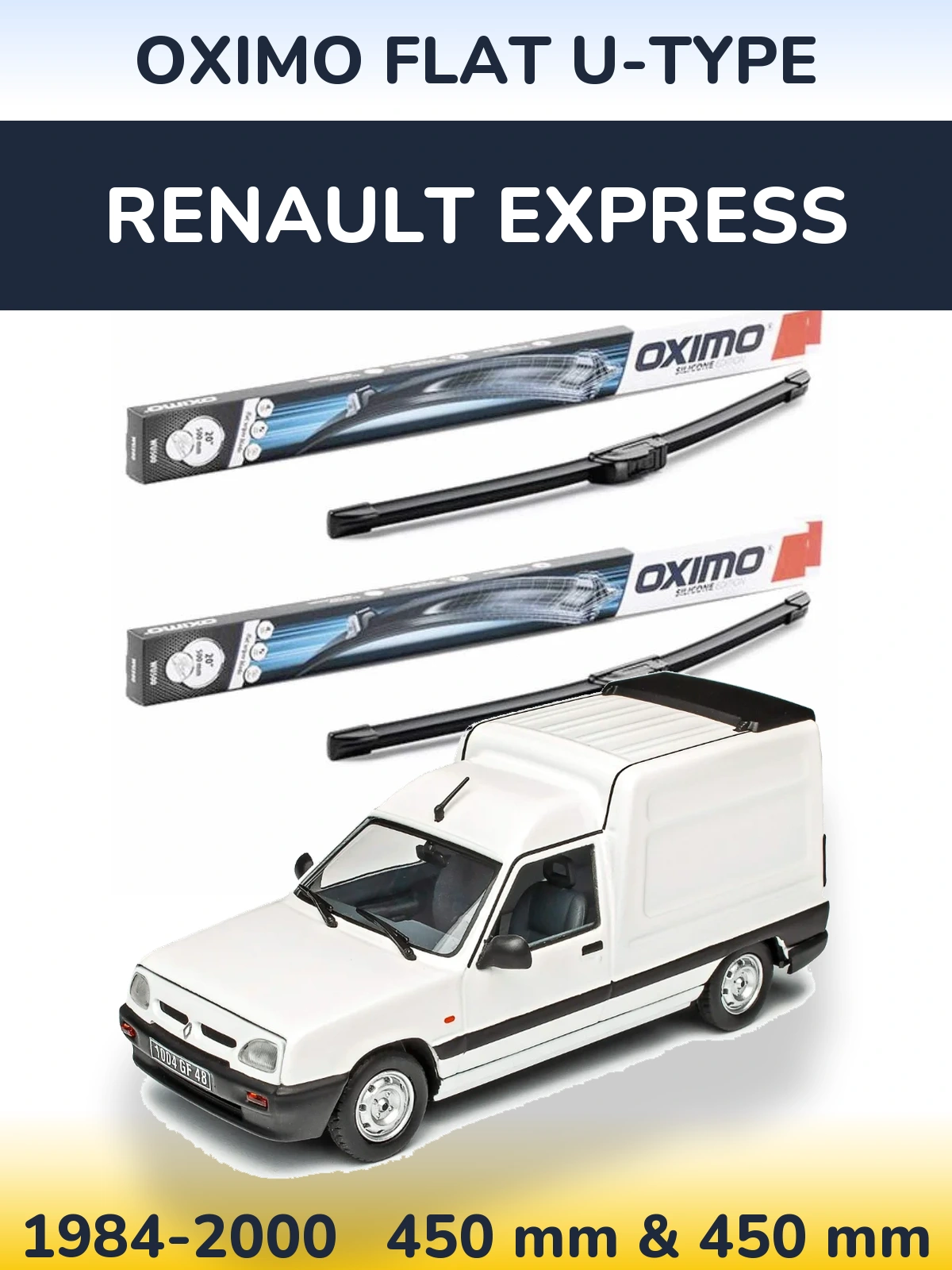 Комплект передніх щіток Oximo Flat U-type 450 & 450 мм для Renault Express 1984-2000