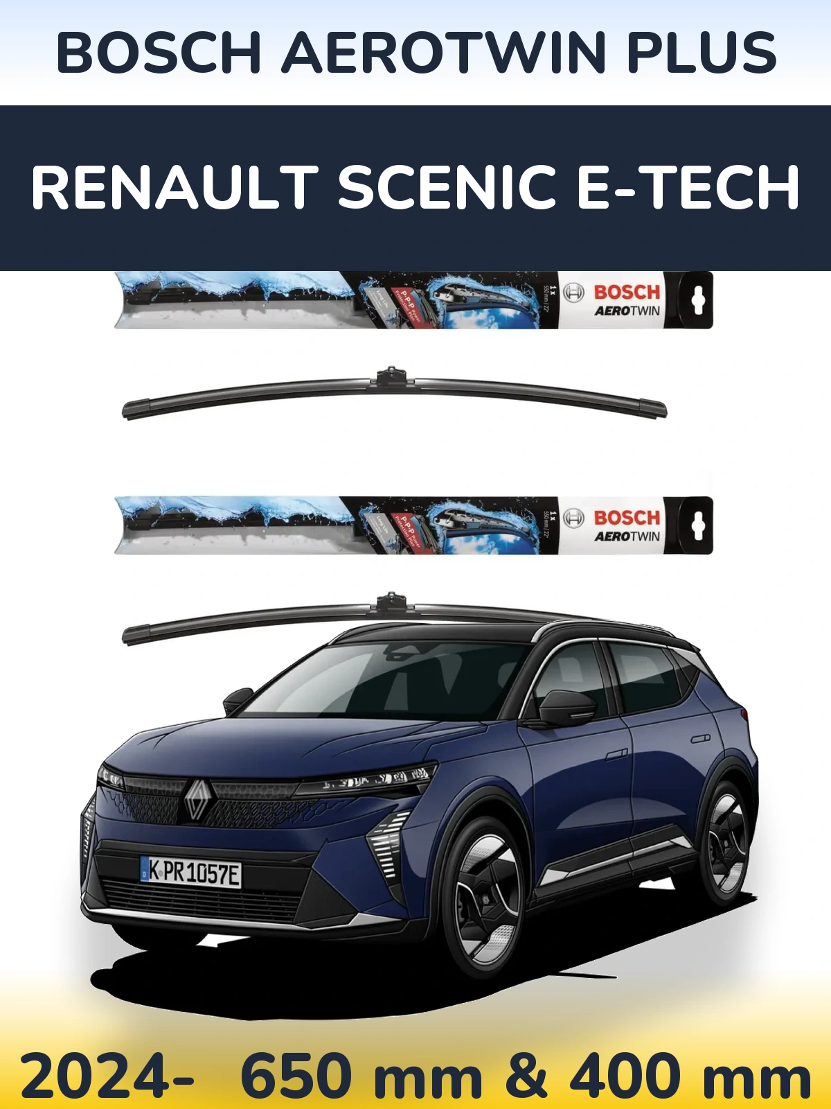Комплект передніх щіток BOSCH AeroTwin Plus 650 & 400 мм для Renault Scenic E-Tech 2024-2026