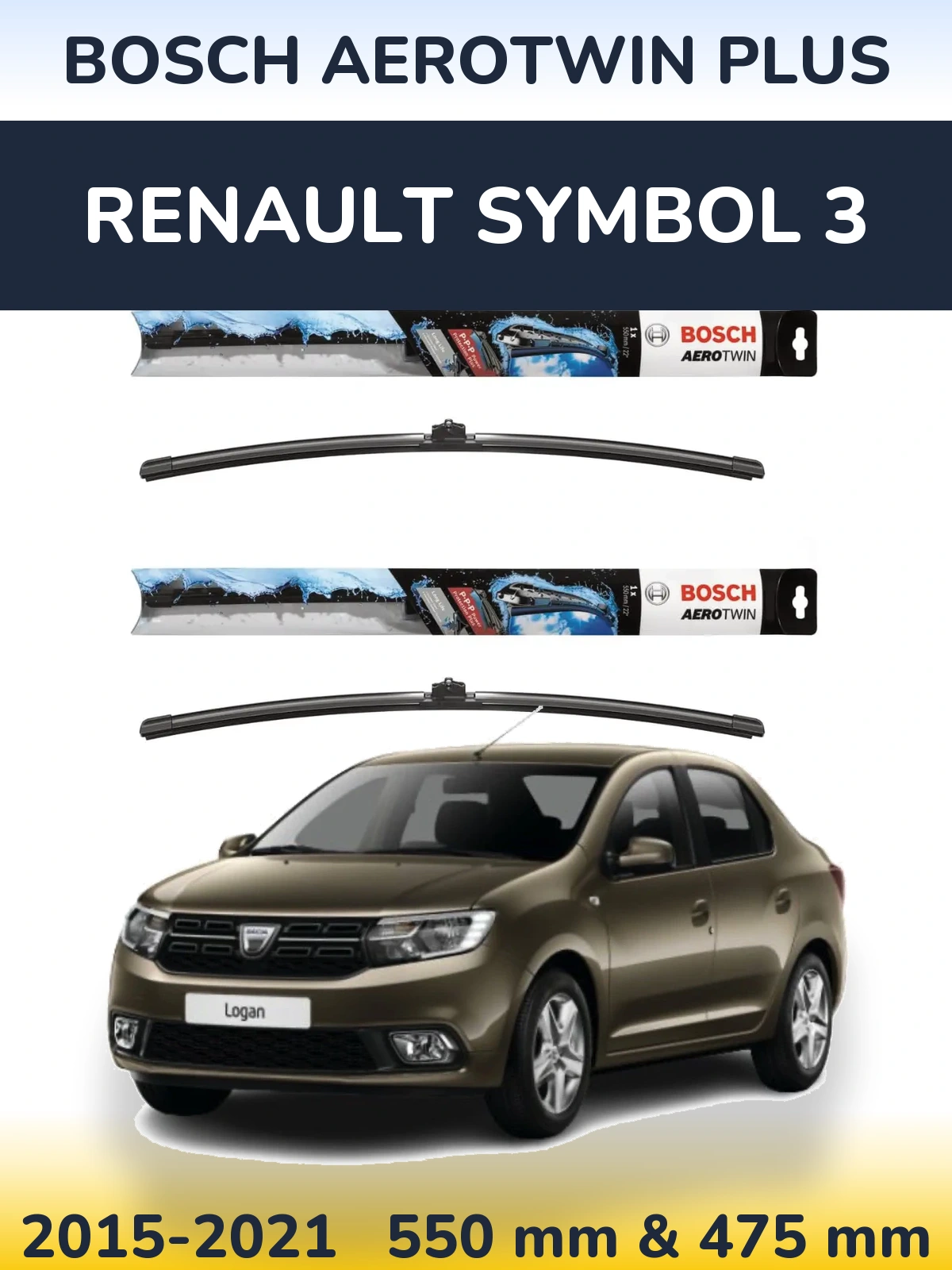 Комплект передніх щіток BOSCH AeroTwin Plus 550 & 475 мм для Renault Symbol 3 2015-2021