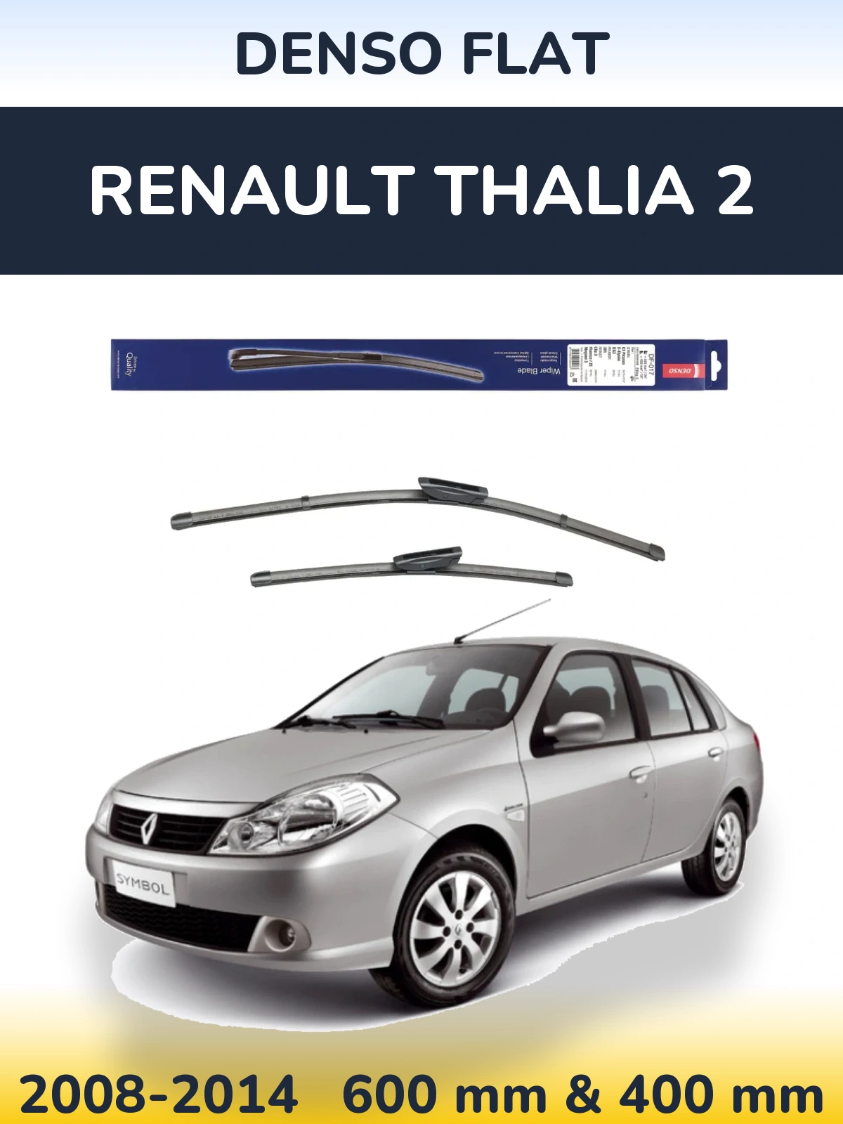 Front wiper blade set Denso Flat 600 & 400 mm for Renault Thalia 2 2008-2014