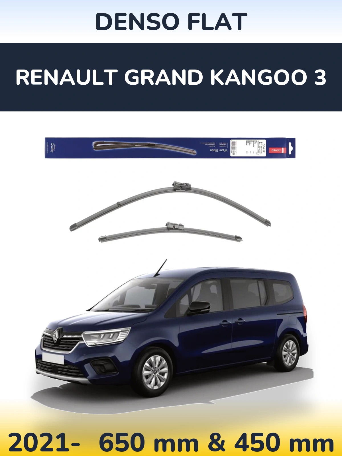 Front wiper blade set Denso Flat 650 & 450 mm for Renault Grand Kangoo 3 2021-2026