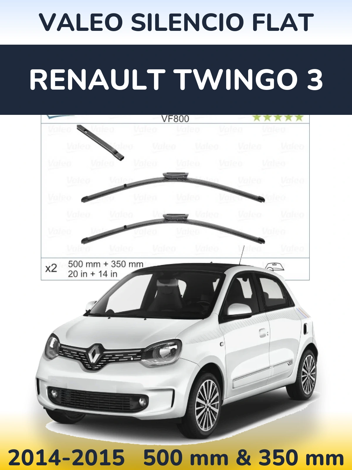 Front wiper blade set Valeo Silencio Flat 500 & 350 mm for Renault Twingo 3 2014-2015