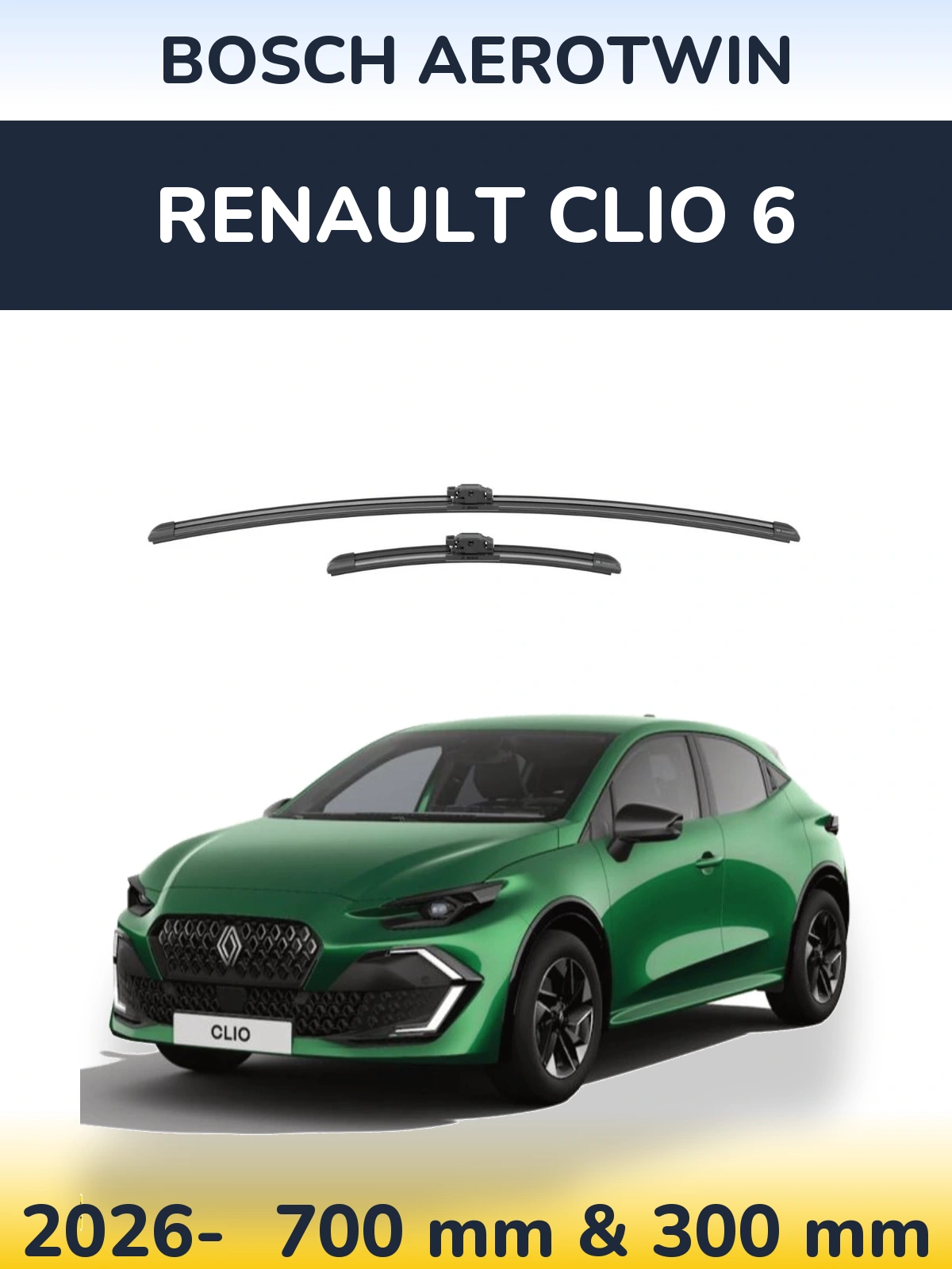 Комплект передних дворников BOSCH AeroTwin 700 & 300 мм для Renault Clio 6 2026-