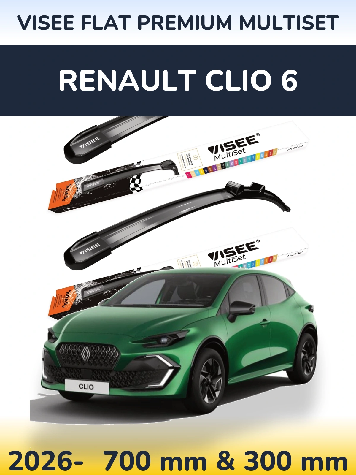 Комплект передних дворников VISEE FLAT PREMIUM MultiSet 700 & 300 мм для Renault Clio 6 2026-