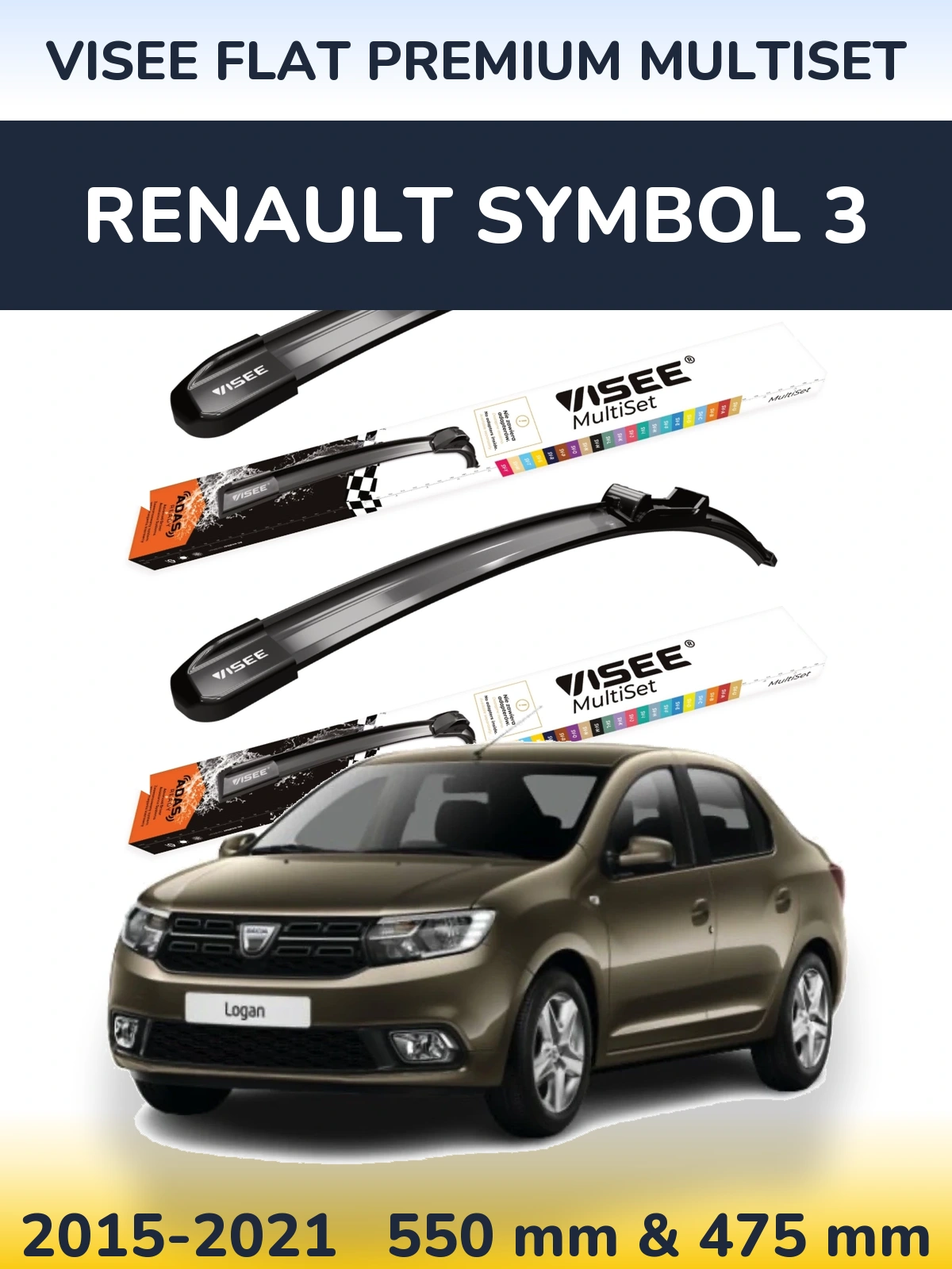 Torkarblad VISEE FLAT PREMIUM MultiSet för Renault Symbol 3