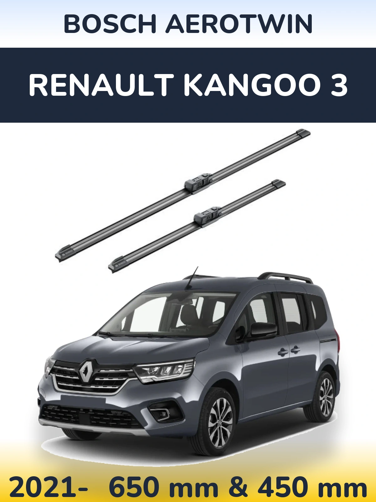 Комплект передніх щіток BOSCH AeroTwin 650 & 450 мм для Renault Kangoo 3 2021-2026