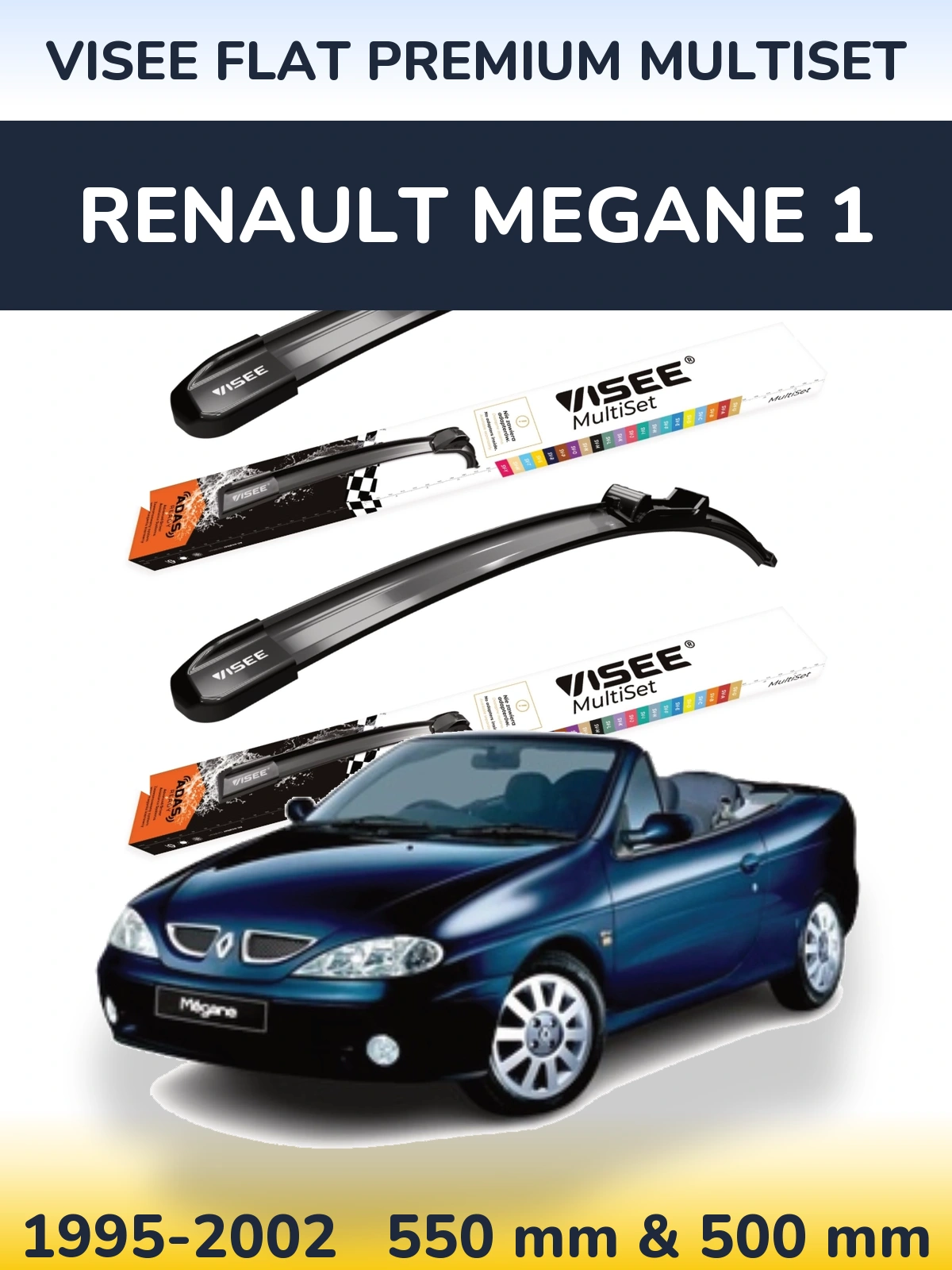 Комплект передних дворников VISEE FLAT PREMIUM MultiSet 550 & 500 мм для Renault Megane 1 1995-2002