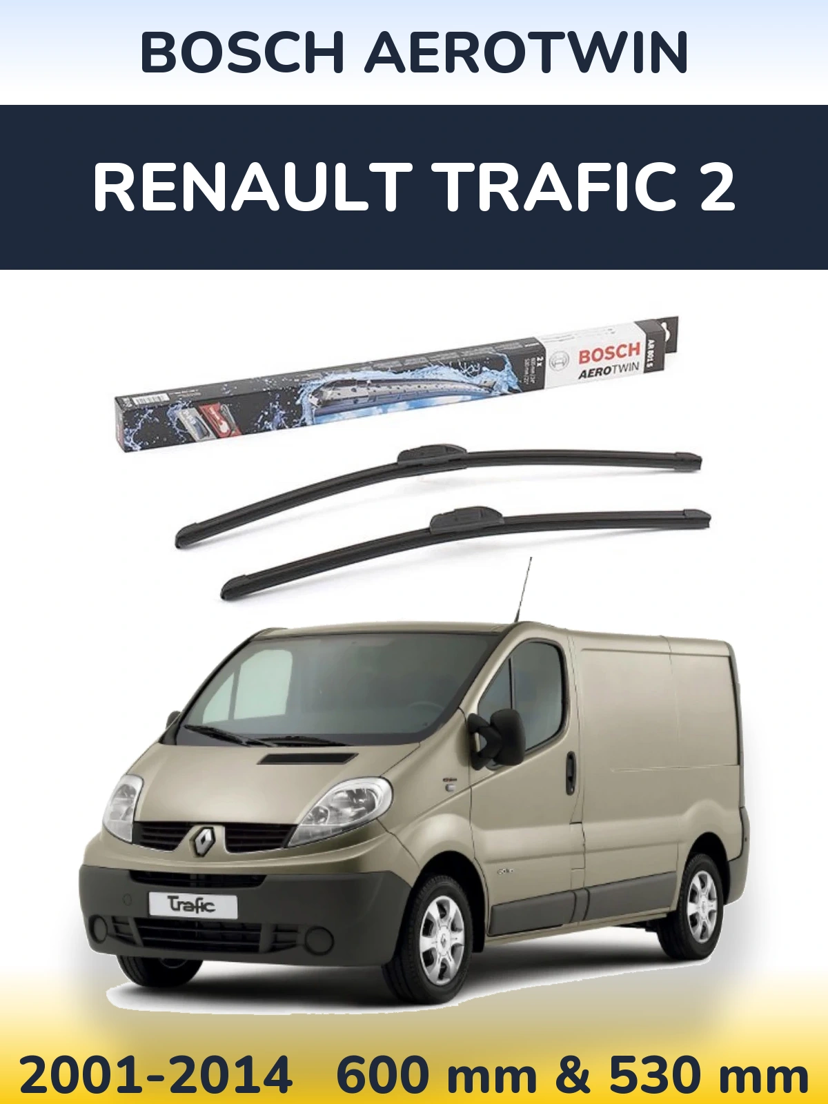 Комплект передніх щіток BOSCH AeroTwin 600 & 530 мм для Renault Trafic 2 2001-2014