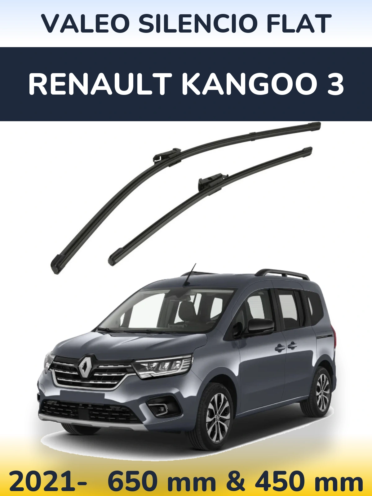 Комплект передних дворников Valeo Silencio Flat 650 & 450 мм для Renault Kangoo 3 2021-2026