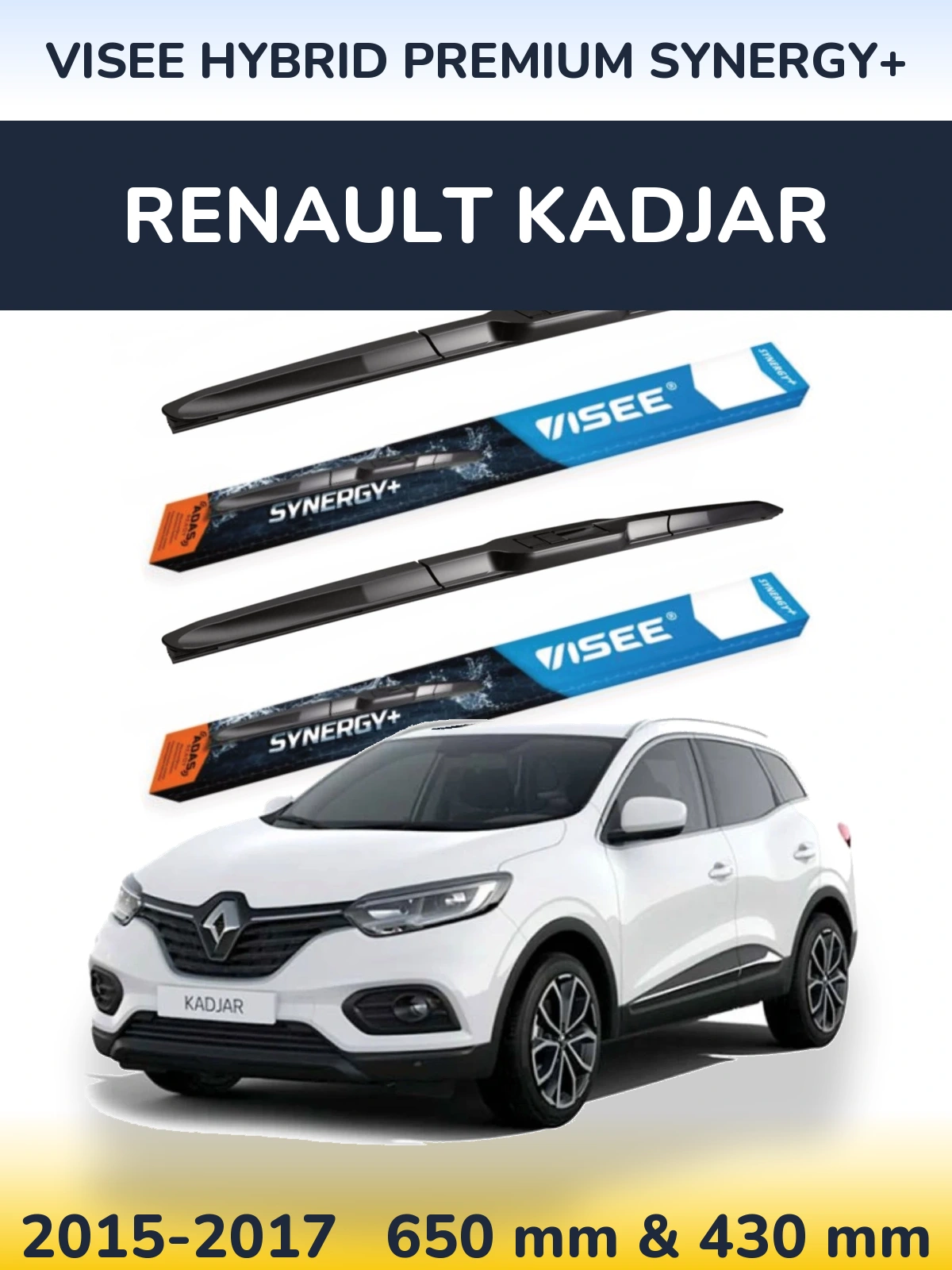 Front wiper blade set VISEE HYBRID PREMIUM SYNERGY+ 650 & 430 mm for Renault Kadjar 2015-2017