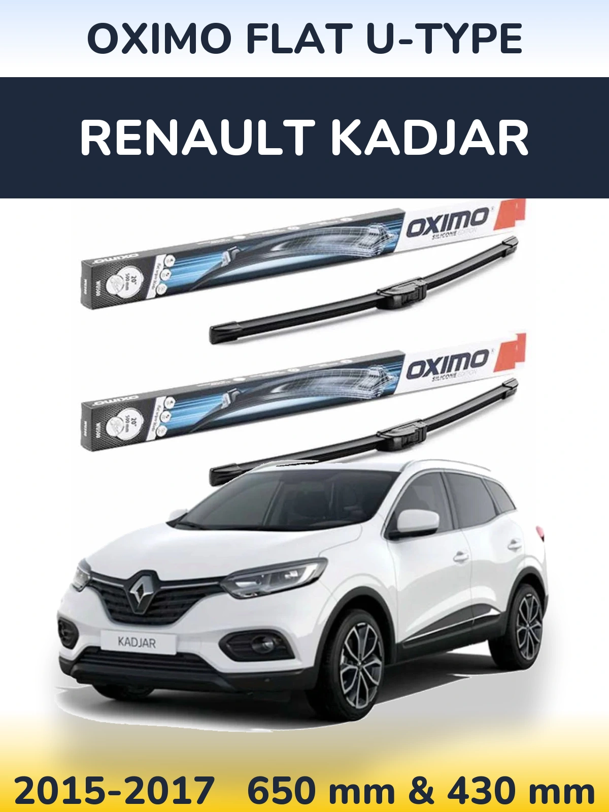 Front wiper blade set Oximo Flat U-type 650 & 430 mm for Renault Kadjar 2015-2017