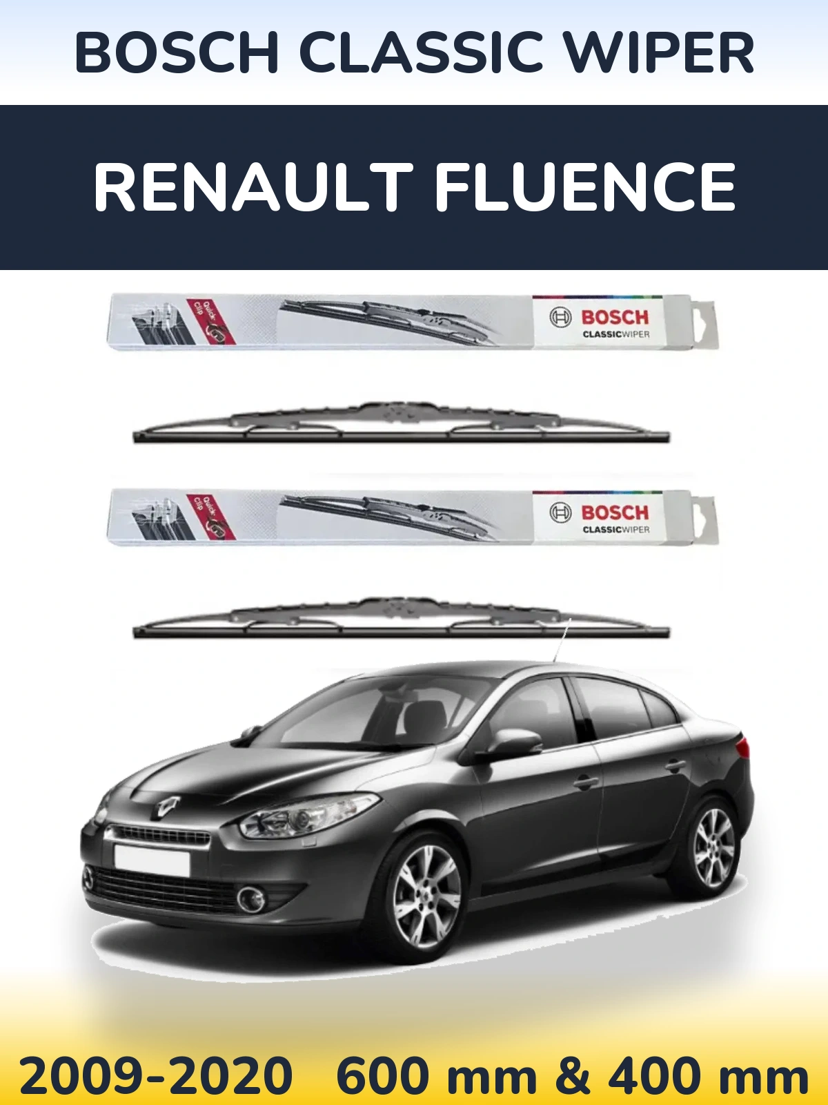 Комплект передніх щіток BOSCH Classic Wiper 600 & 400 мм для Renault Fluence 2009-2020