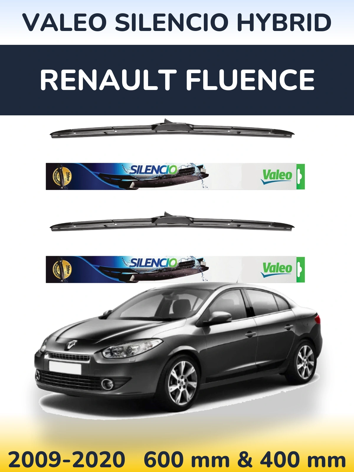 Комплект передних дворников Valeo Silencio Hybrid 600 & 400 мм для Renault Fluence 2009-2020