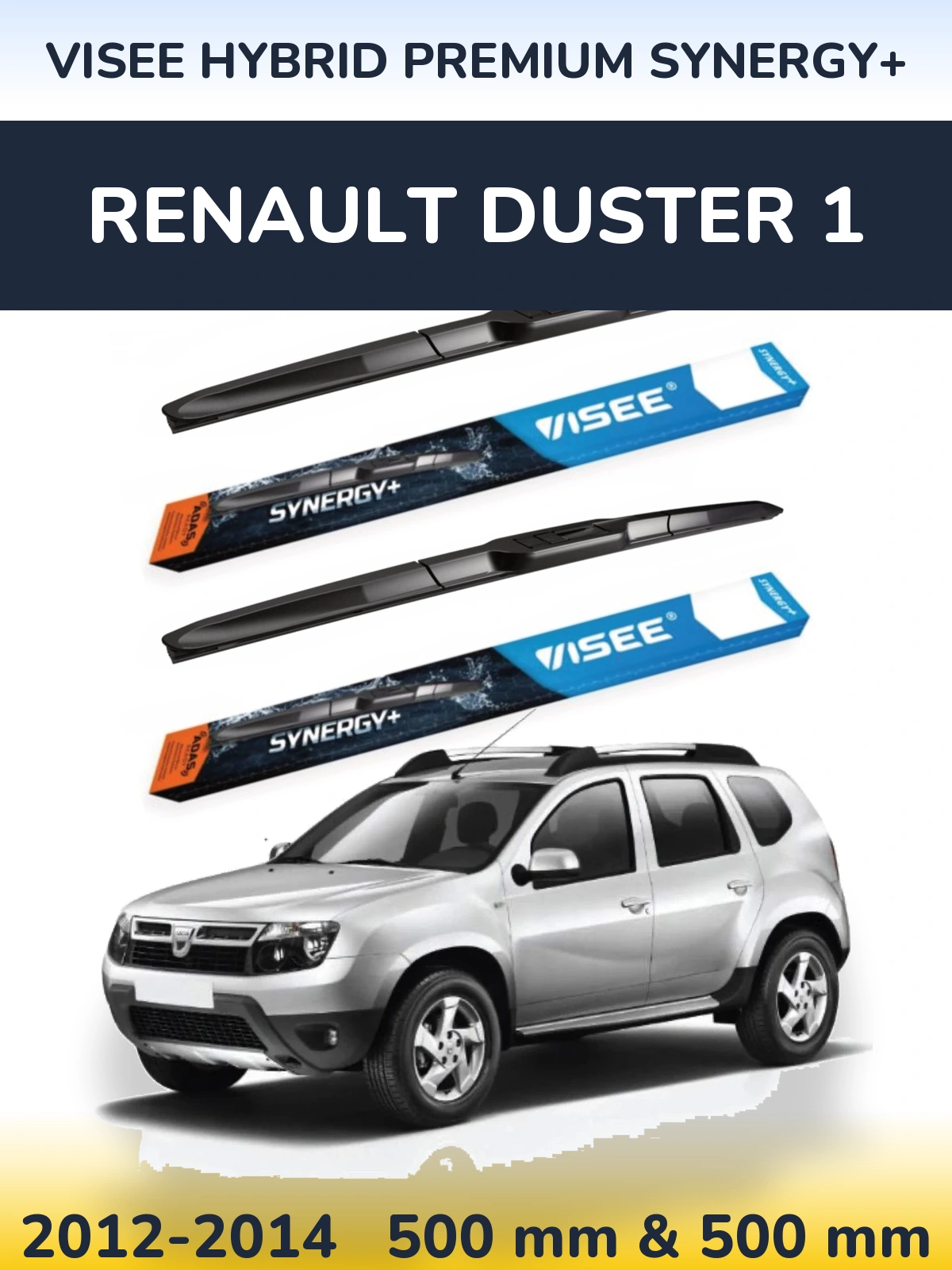 Front wiper blade set VISEE HYBRID PREMIUM SYNERGY+ 500 & 500 mm for Renault Duster 1 2012-2014
