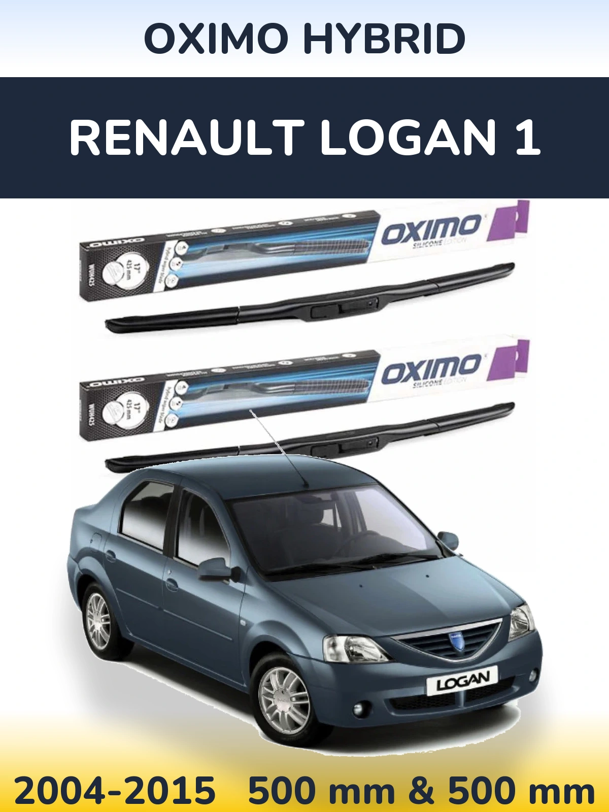 Front wiper blade set Oximo Hybrid 500 & 500 mm for Renault Logan 1 2004-2015